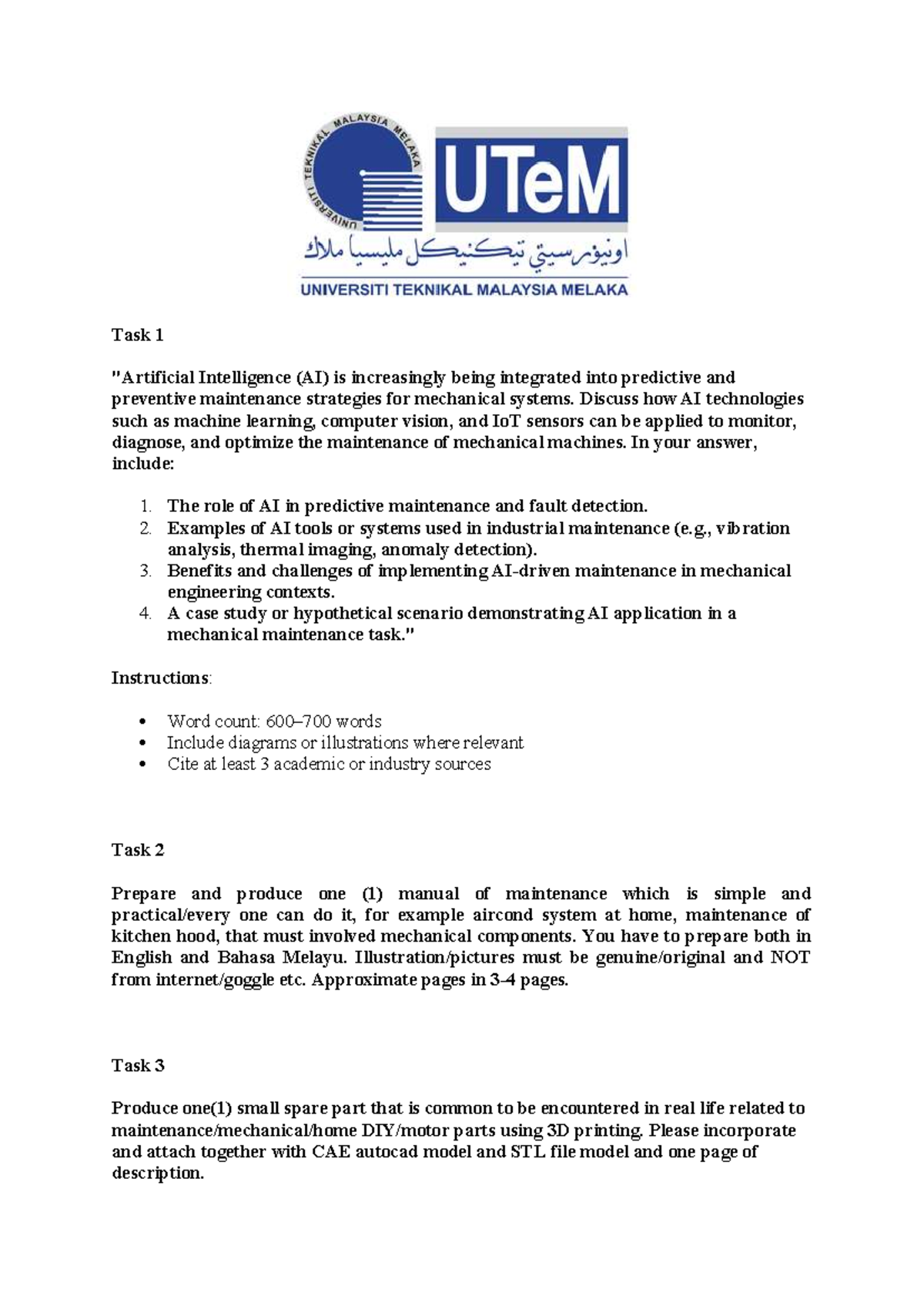 Assignment on AI in Mechanical Machine Maintenance (MECH 03) - Studocu