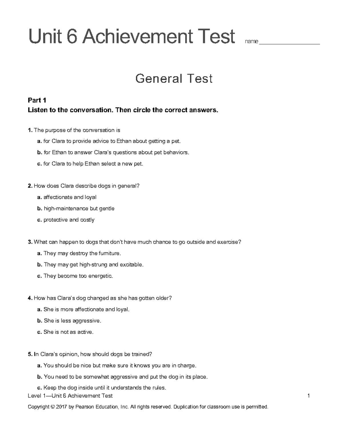 Unit 6 Achievement Test Review - Level 1 Assessment Guide - Studocu