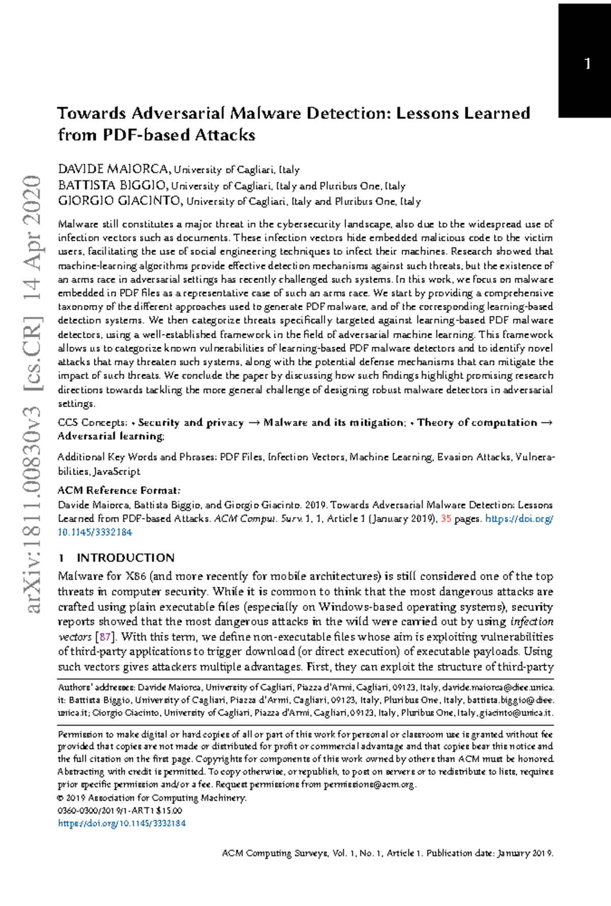 Adversarial Malware Detection in PDF Files: Insights and Challenges (CS ...