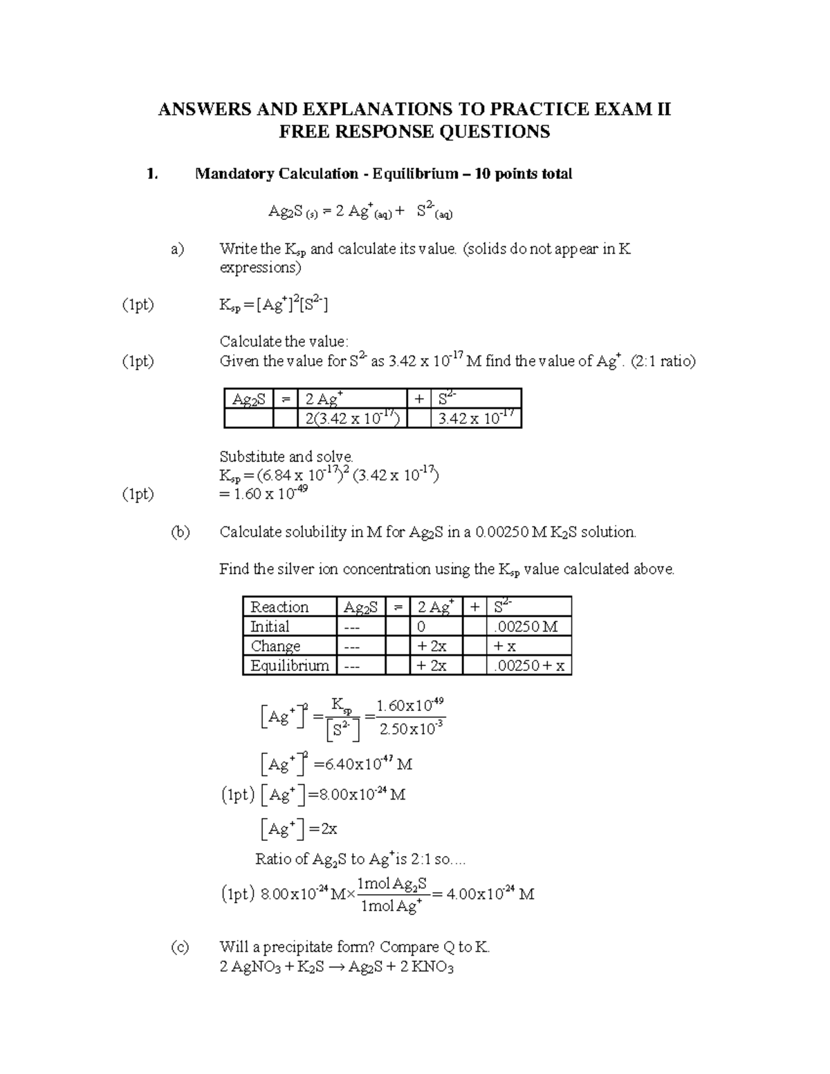 Key Answers for FRQ II Exam Practice - Comprehensive Review - Studocu