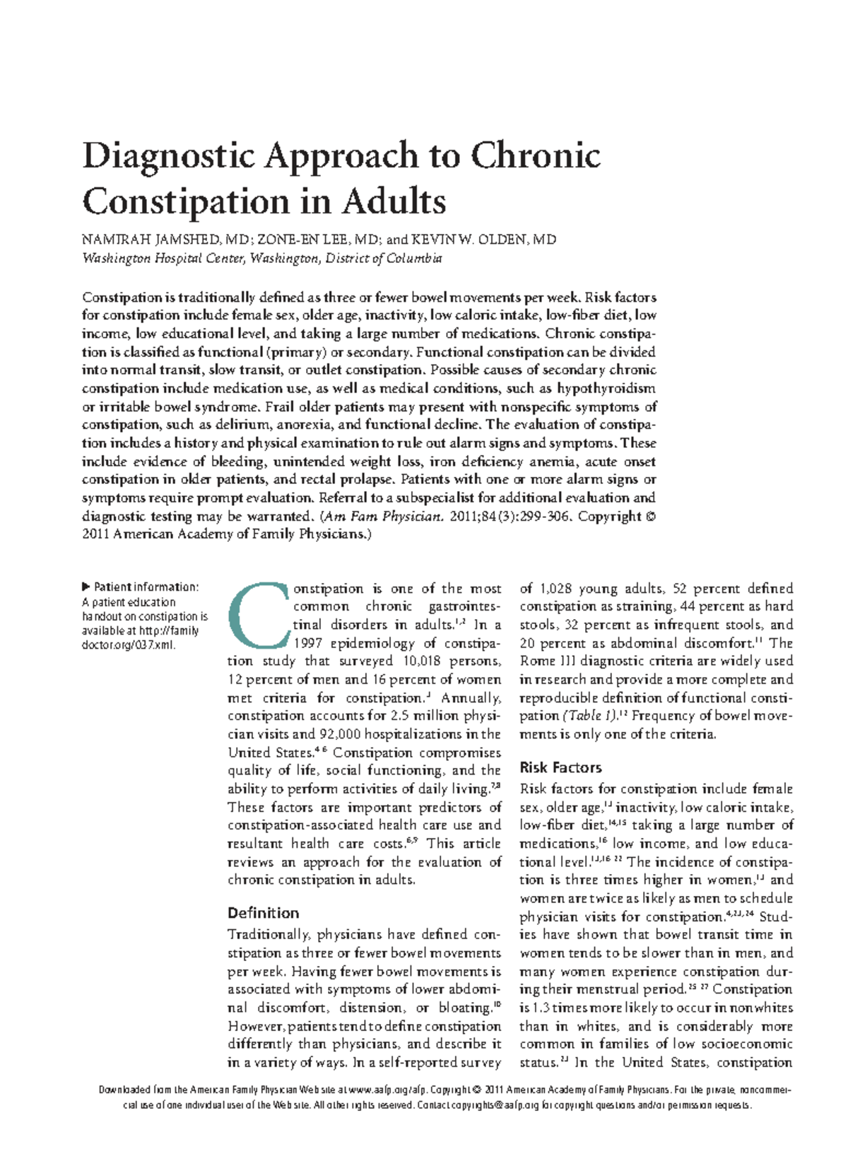 Diagnostic approach to chronic constipation in adults: a review - Studocu