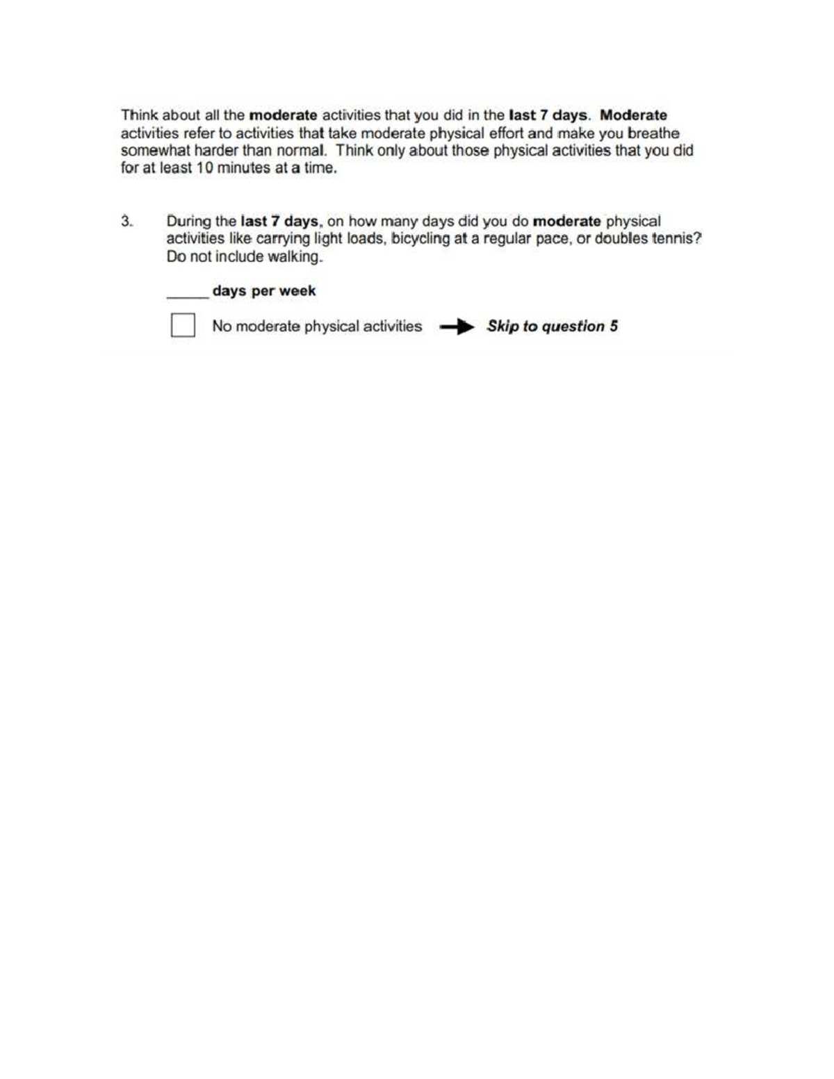 P.E. Test Sample: Moderate Activity Tracking Questionnaire - Studocu