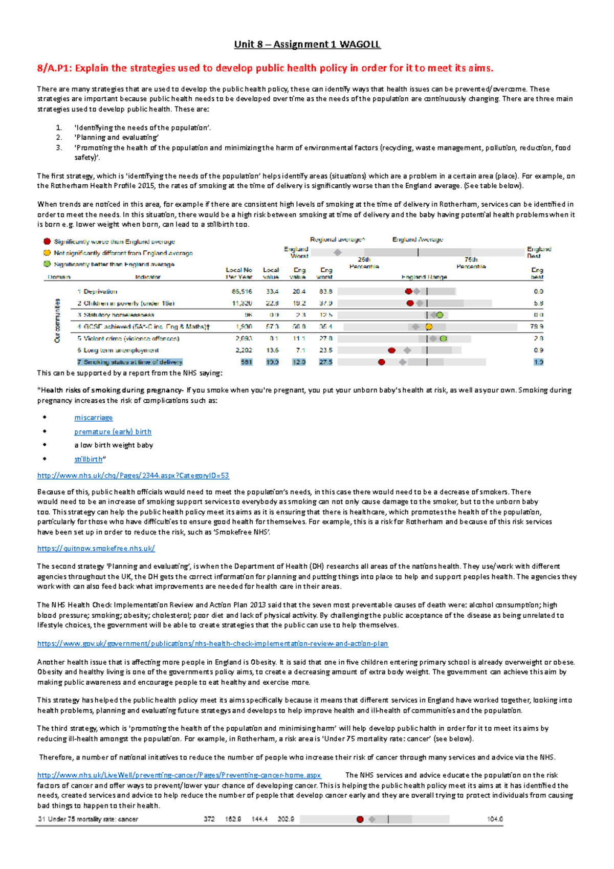 Unit 8 Public Health Strategies - Coursework Analysis and Findings ...