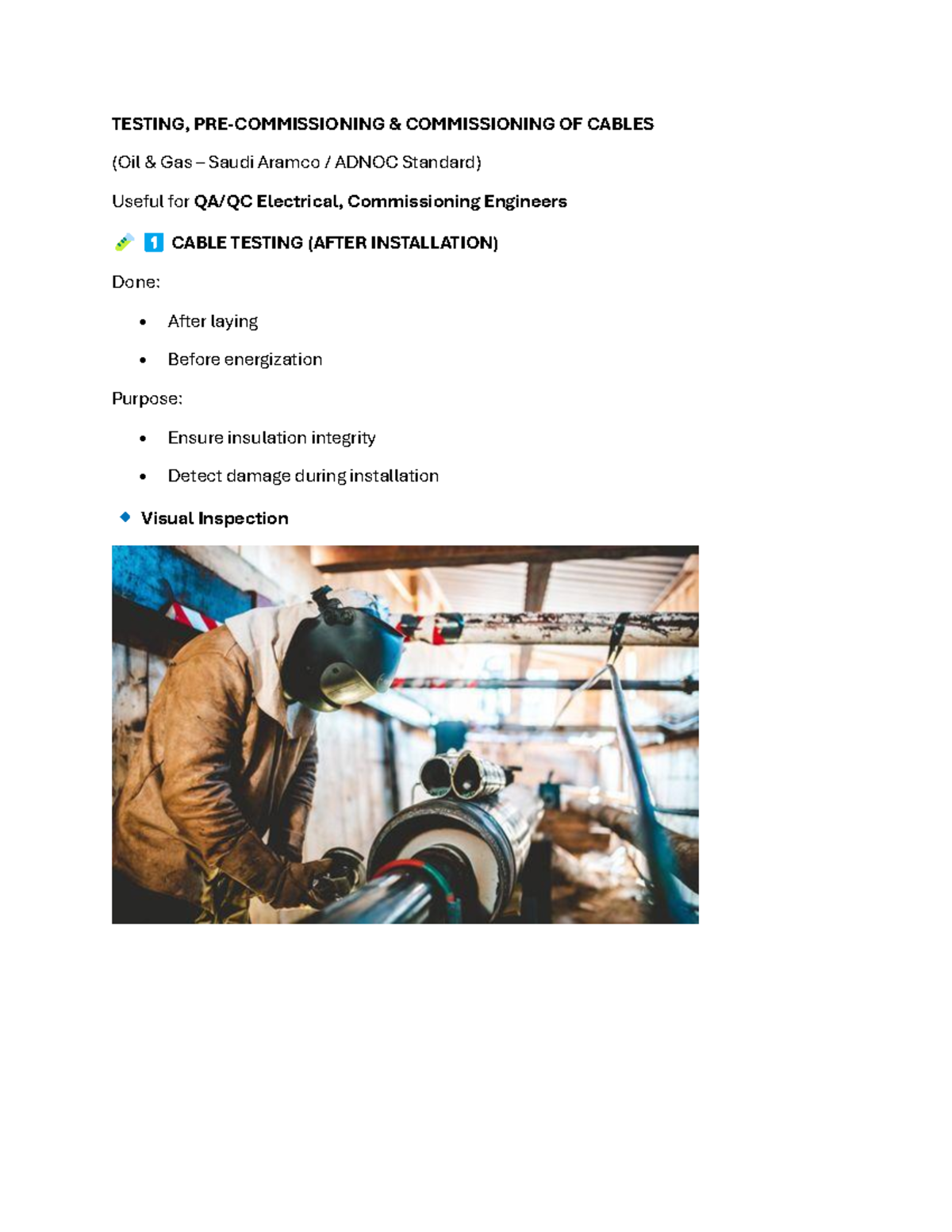 CABLE TESTING & COMMISSIONING (Oil Gas Standards) Guide for Engineers ...