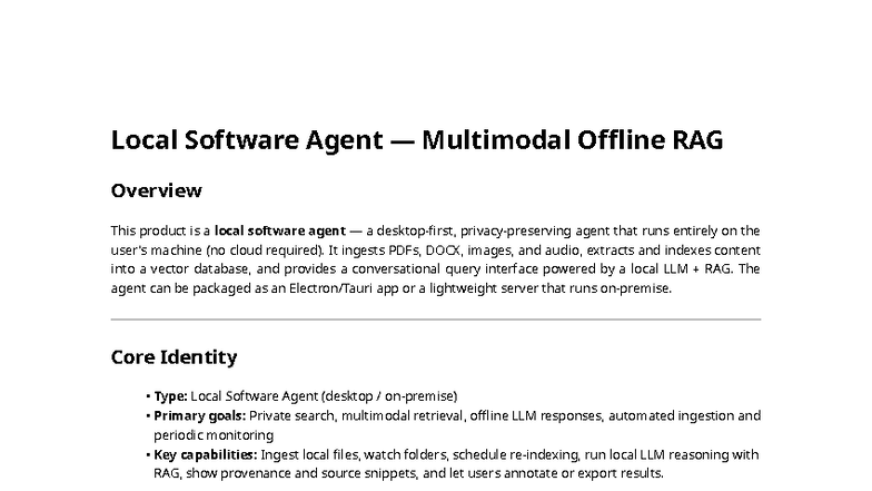 Local Software Agent Multimodal Offline RAG UI Overview - Studocu