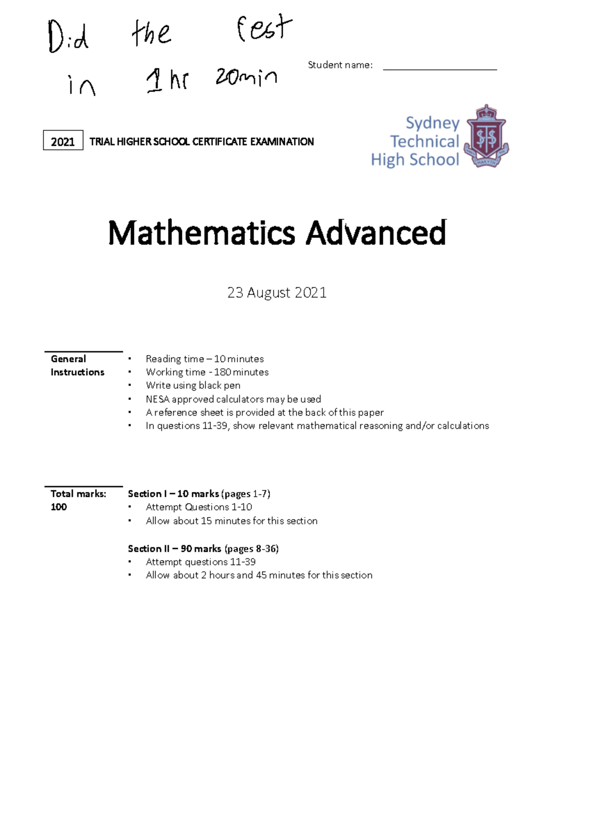 HSC 2025 Mathematics Ext 1 Exam: Projectile Motion & Binomial Qs - Studocu