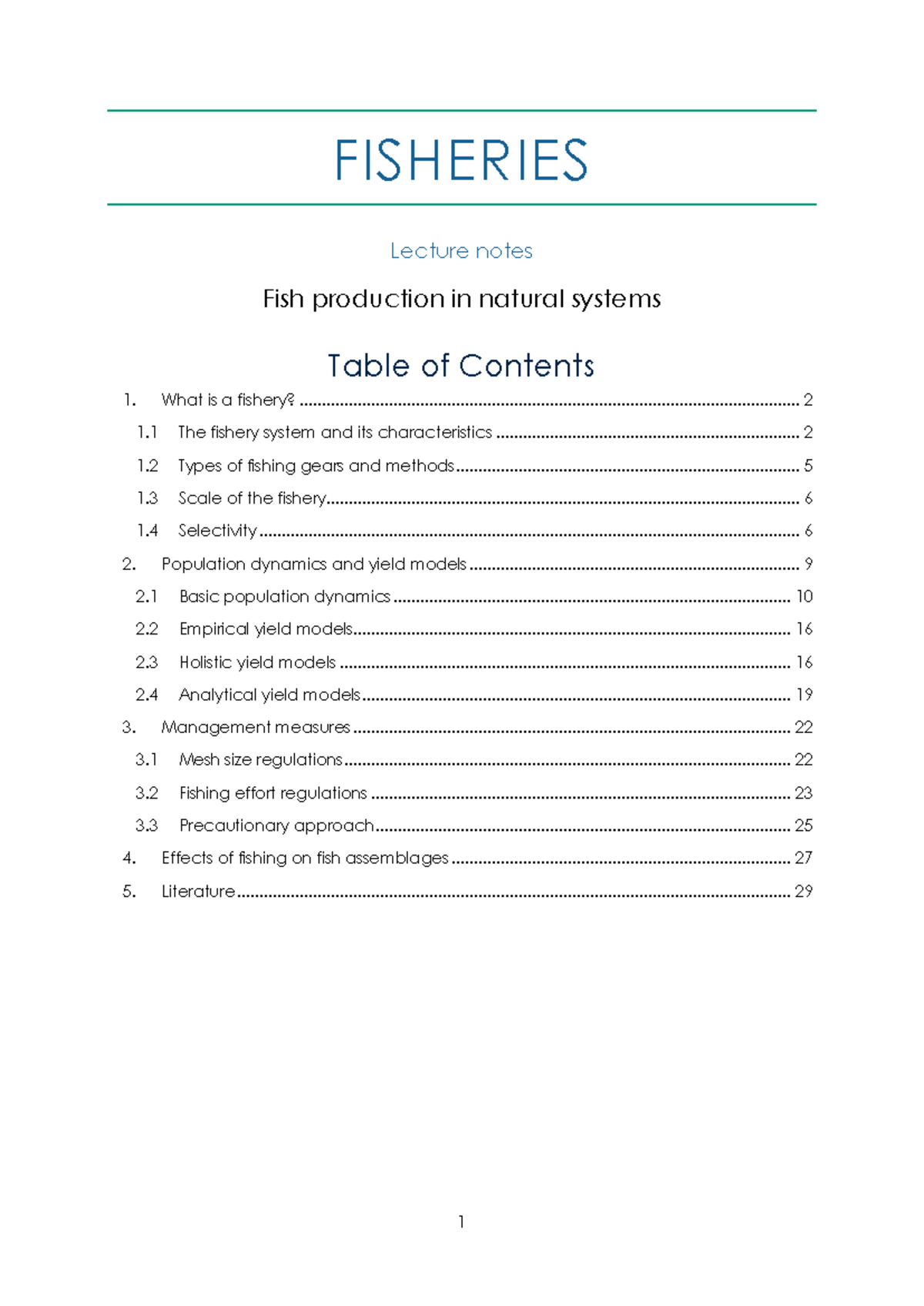 Lecture Notes on Fisheries: Understanding Fish Production Systems ...