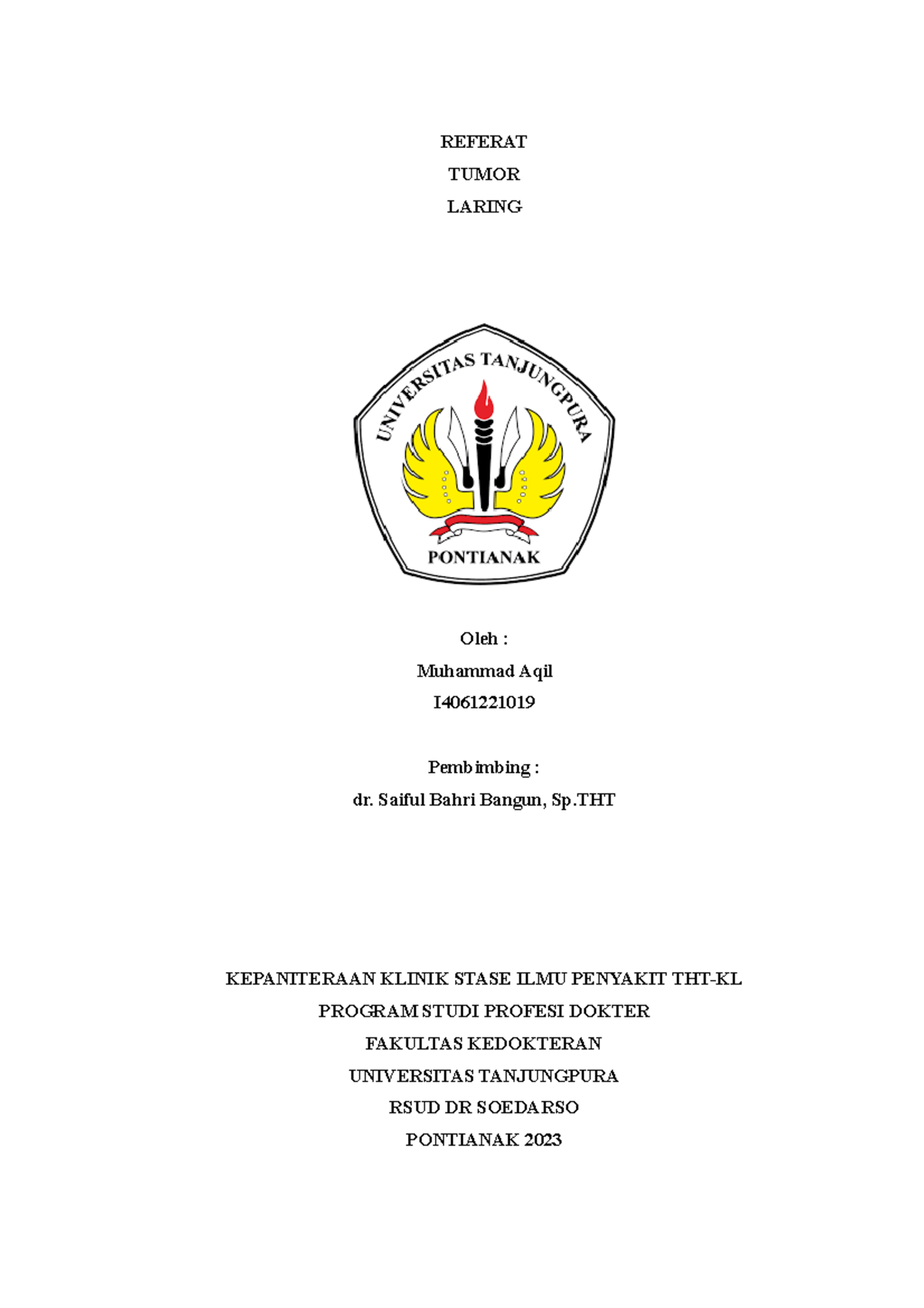 Referat Tumor Laring: Epidemiologi dan Patofisiologi (I4061221019) - Document Preview