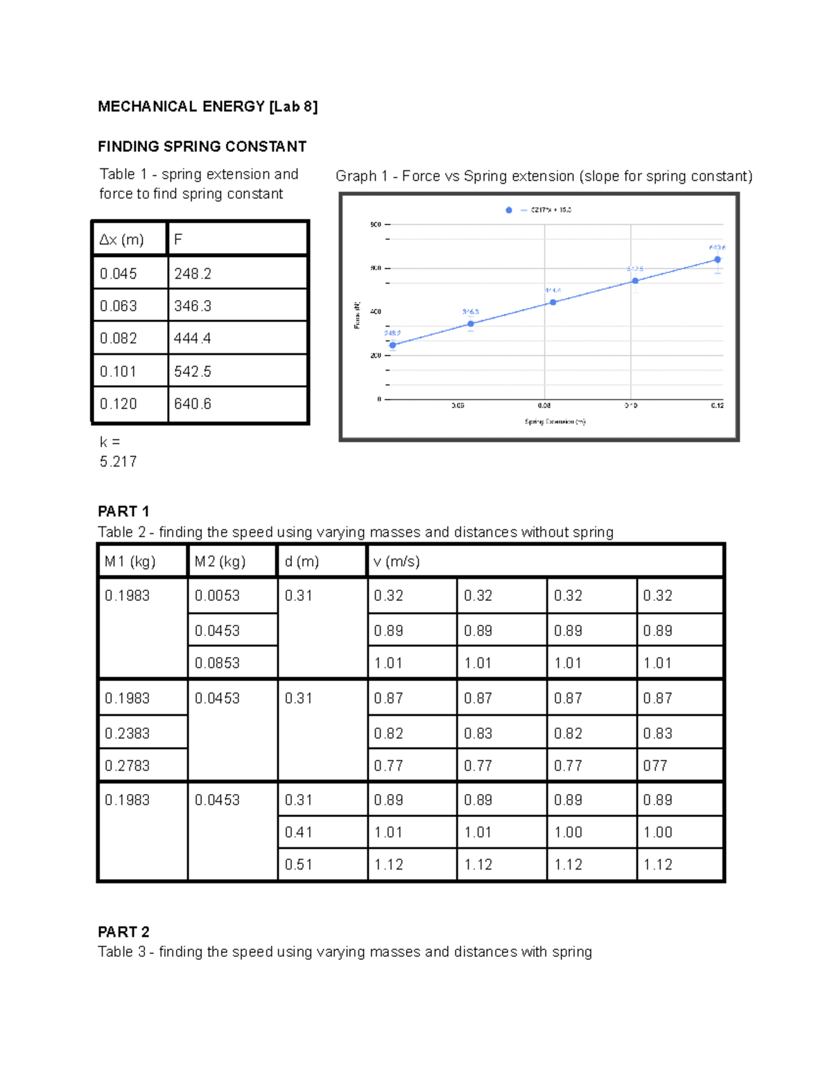 PHYS 123 Lab #8 - Laboratory Answers and Data - MECHANICAL ENERGY [Lab ...