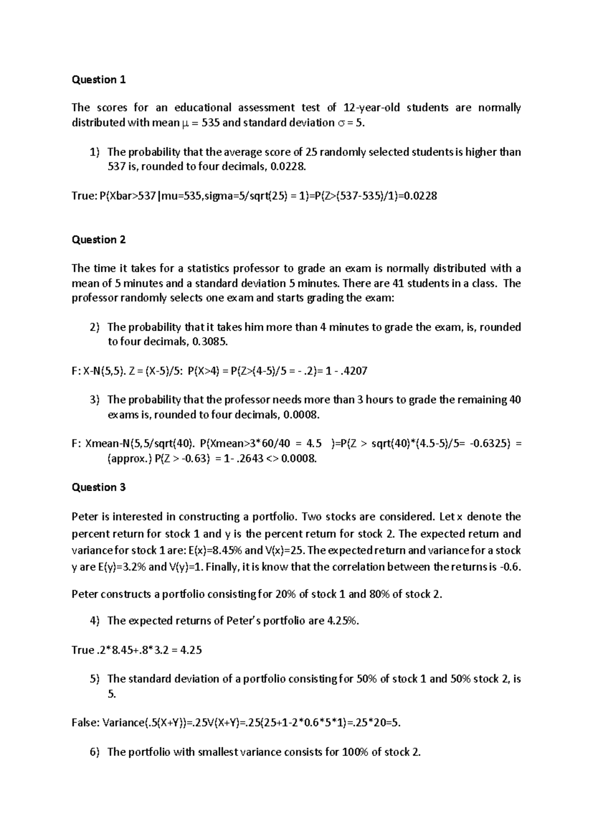 Statistics for Business and Economics Week 3 Answers 2016 - Studeersnel