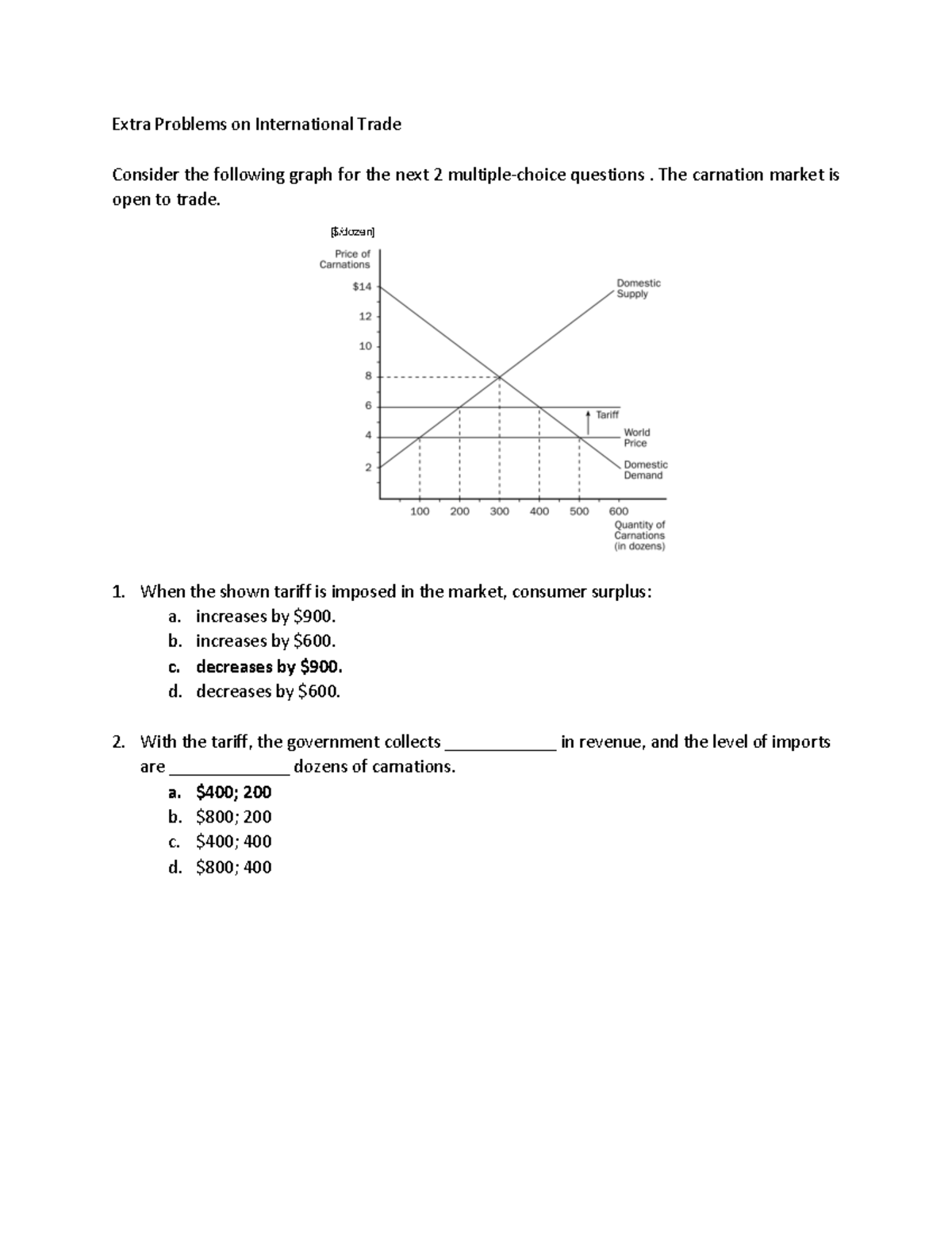 Econ 102 International Trade problems solutions - Extra Problems on ...