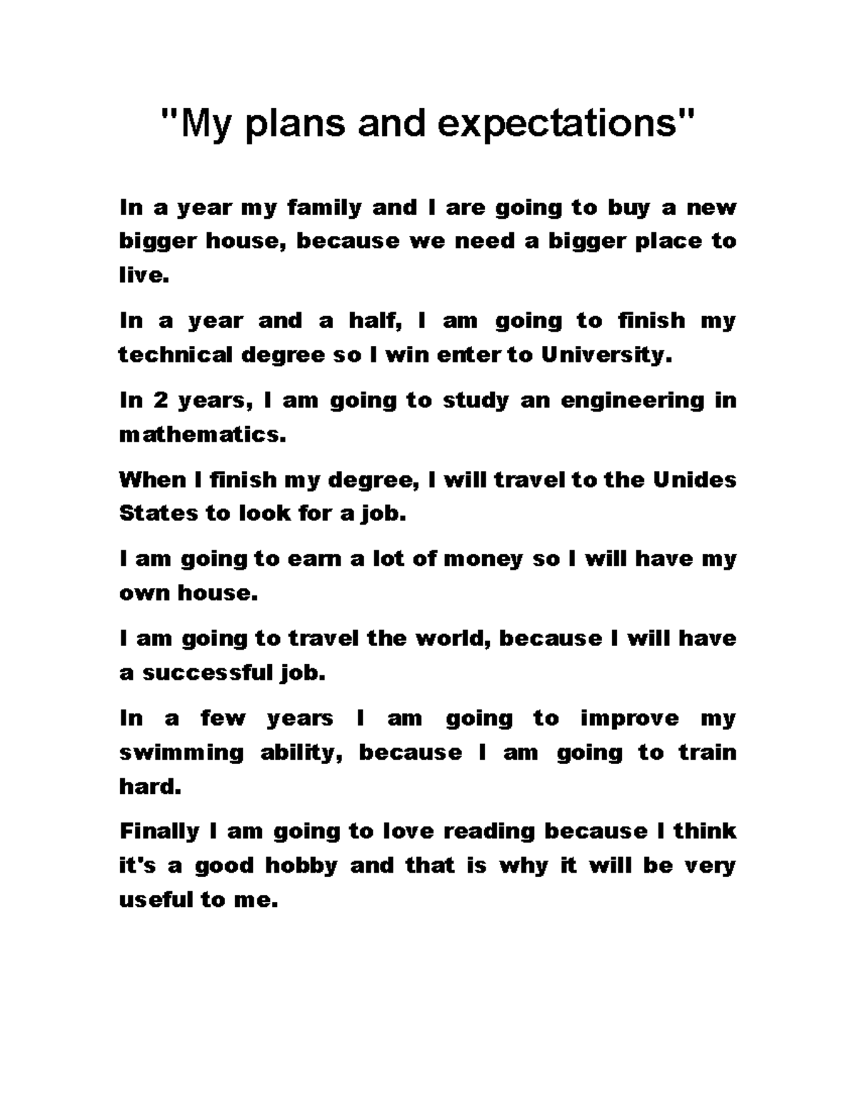 My Plans and Expectations for the Future: A Personal Journey - Studocu