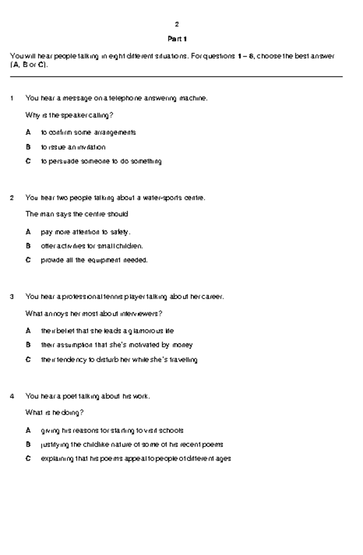 B2 Listening Sample Paper 1 - Exam Practice 2022 - Studocu