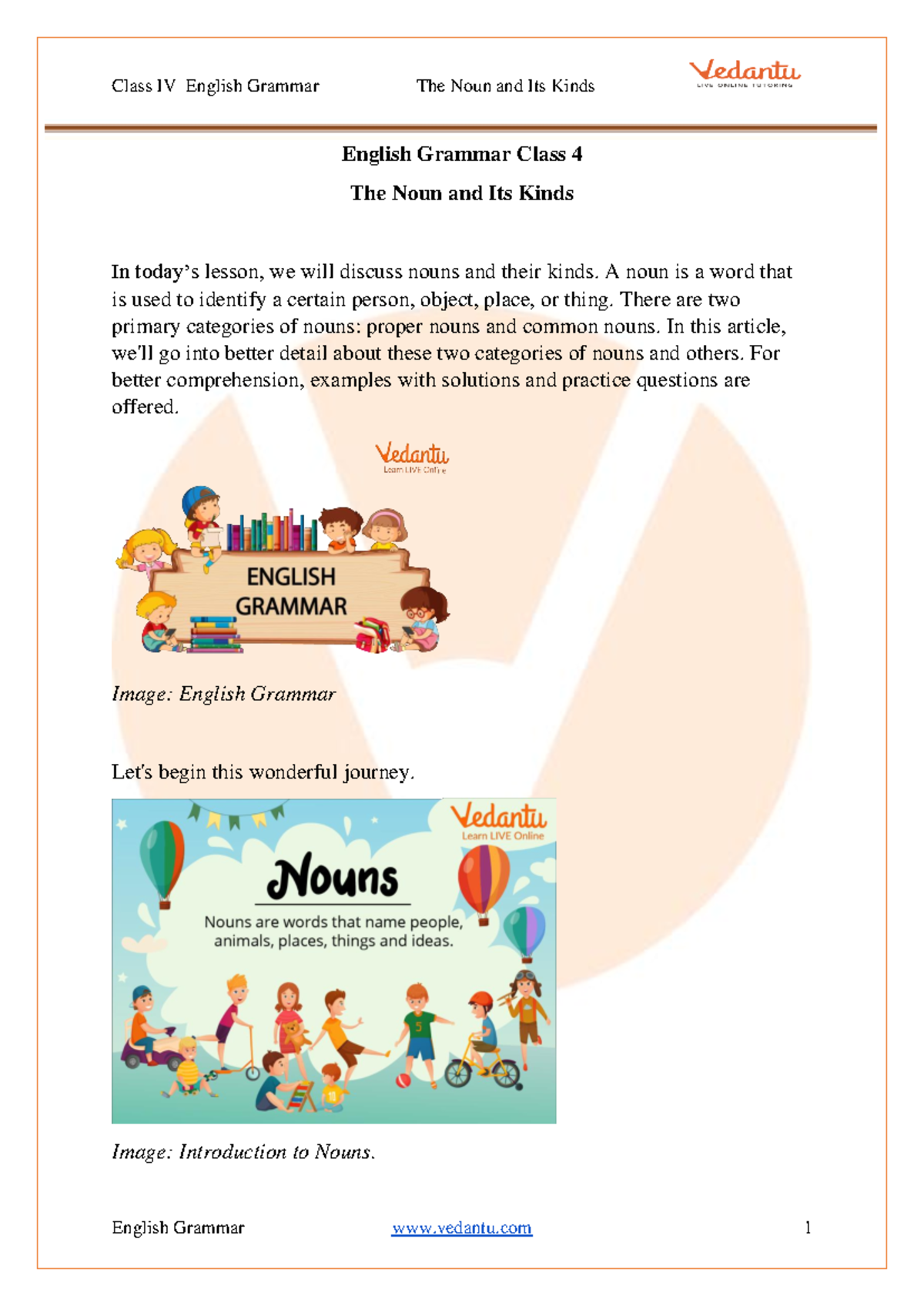 Nouns and Their Types: Detailed Notes for Class 4 CBSE English Grammar ...