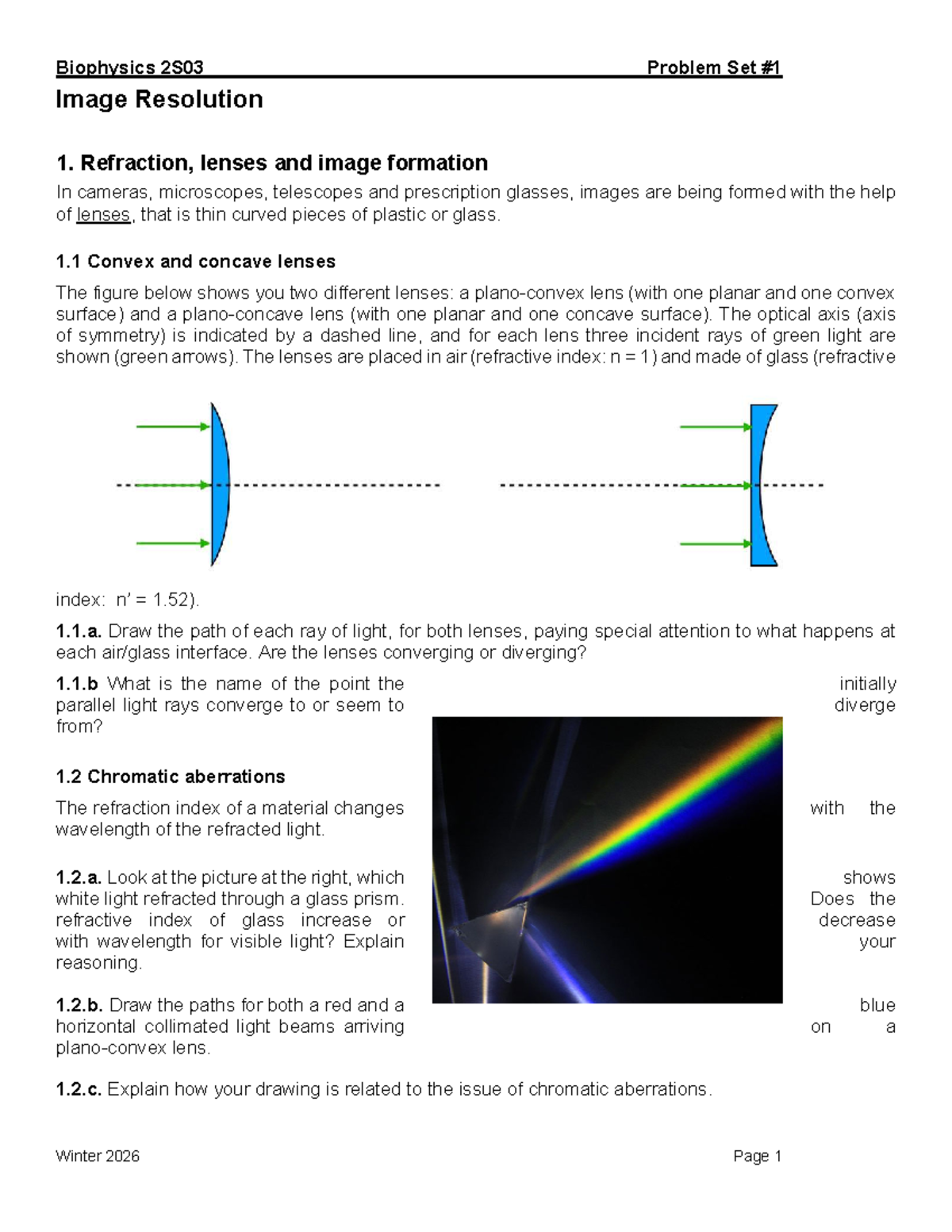 Biophysics 2S03 Problem Set: Image Resolution and Lens Behavior - Studocu