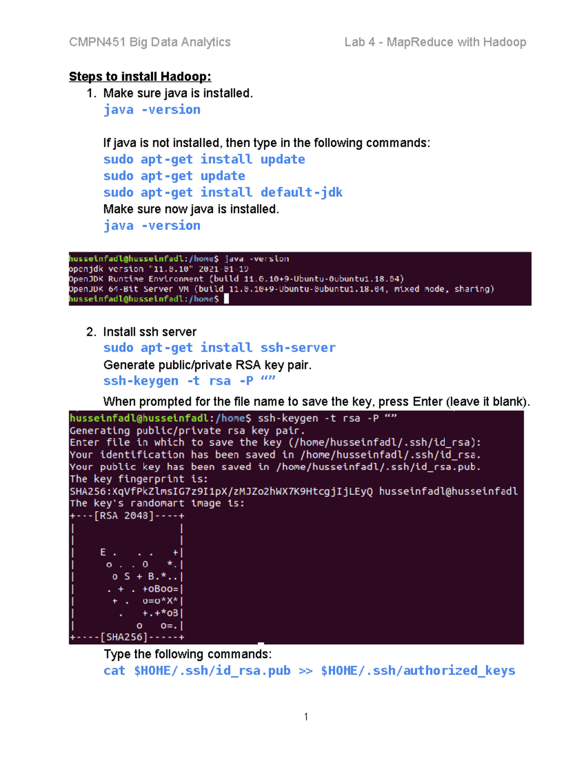 Lab 4 - Installing Hadoop & MapReduce Word Count Program Setup - Studocu