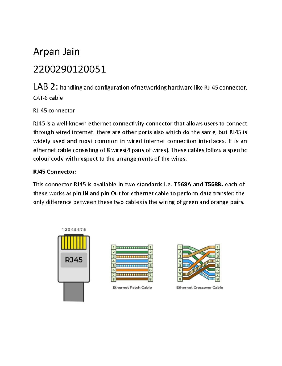 Computer Network LAB 2: Configuring RJ45 and Cat 6 Cables - Studocu
