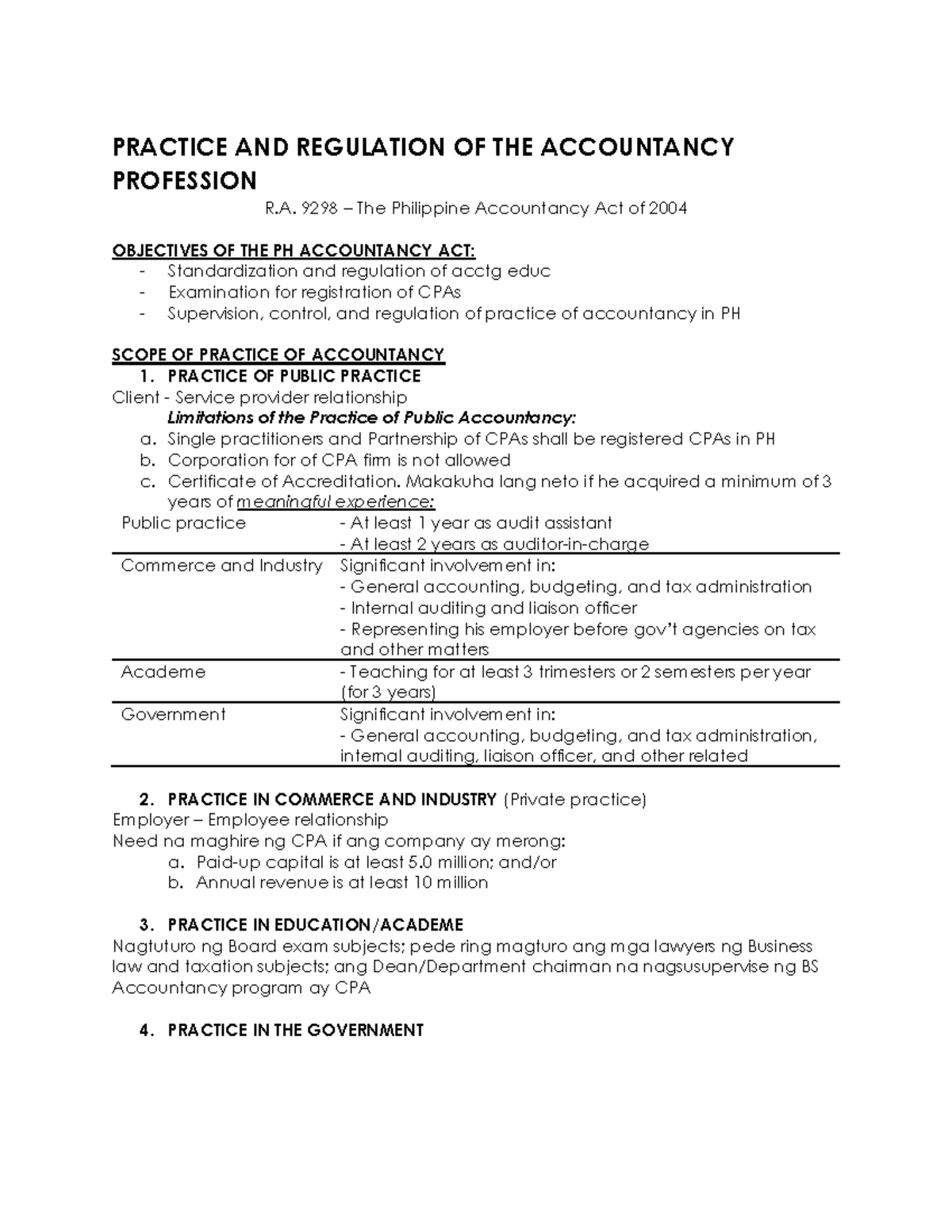 ACCOUNTING PROFESSION REGULATIONS & PRACTICE NOTES (ACCT 101) - Studocu