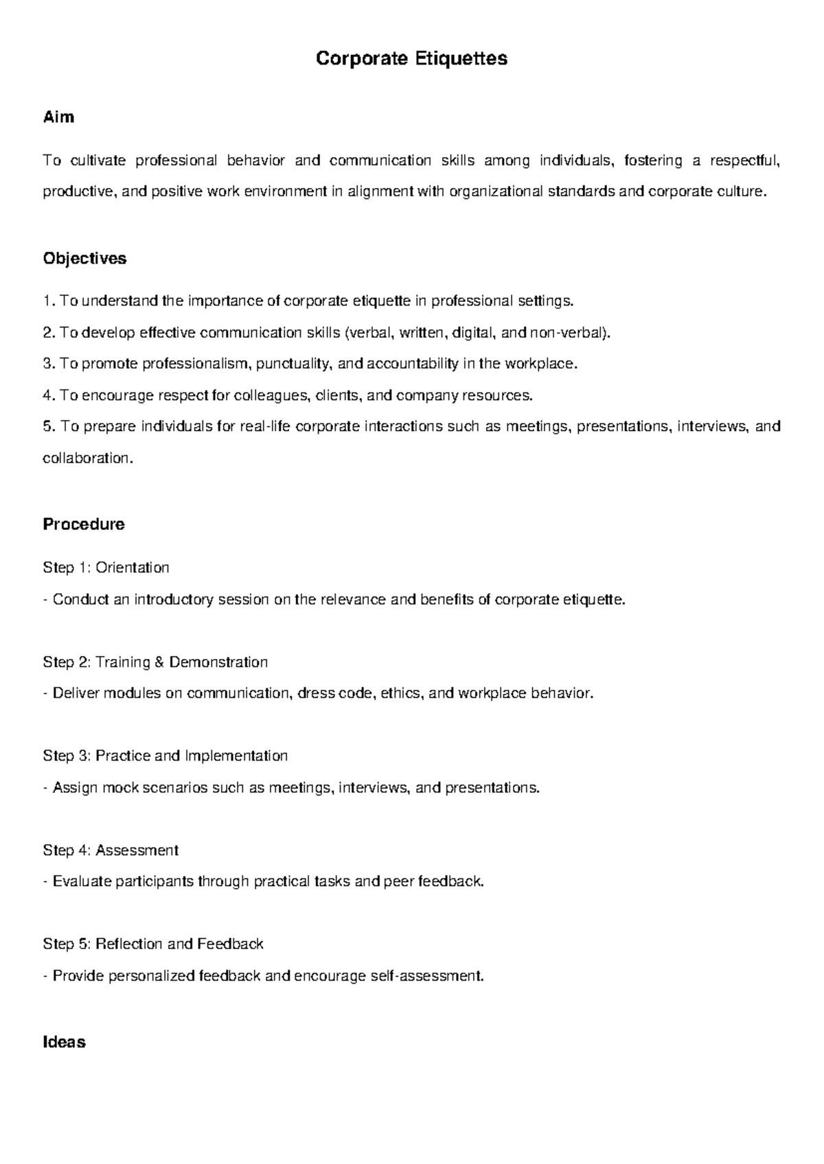 Corporate Etiquettes Lab Manual: Enhancing Professional Skills - Studocu