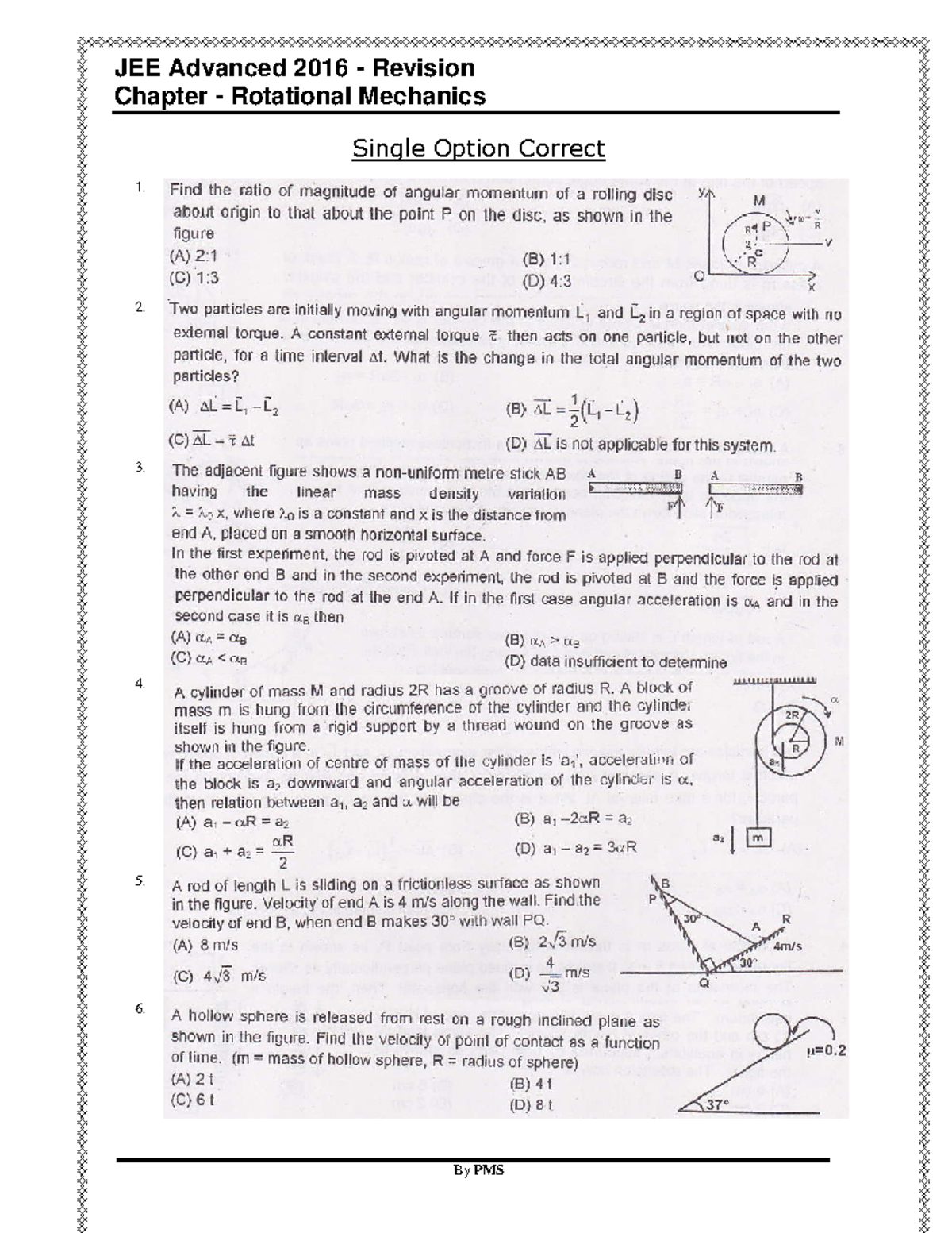 Rotational Mechanics - Jee adv critical ques - Chapter - Rotational ...