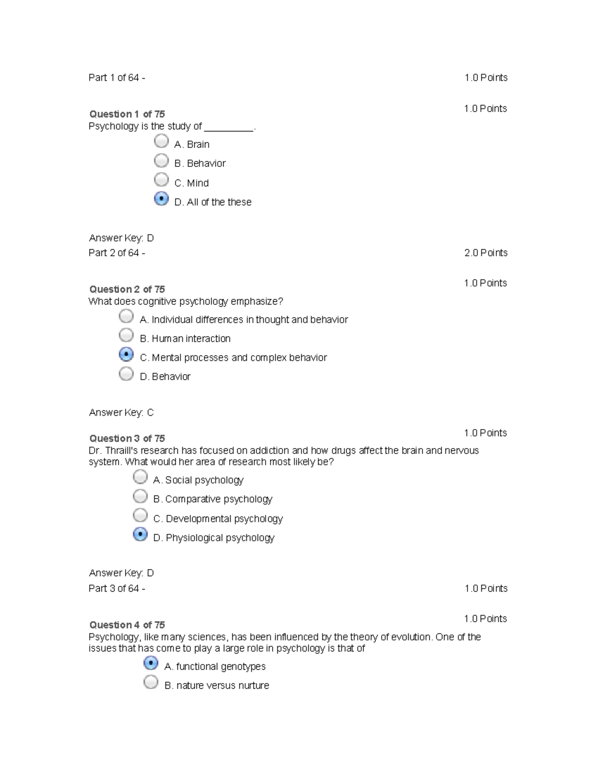Psychology 101 Midterm Practice Questions & Answer Key - Studocu