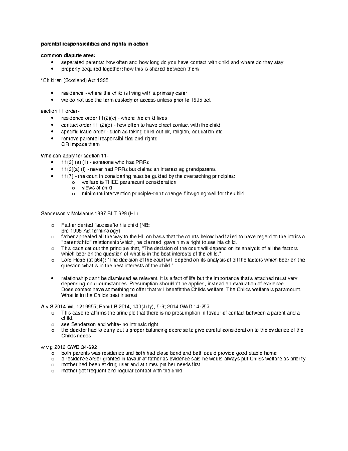 Parental Rights & Responsibilities in Family Law - Lecture Notes - Studocu