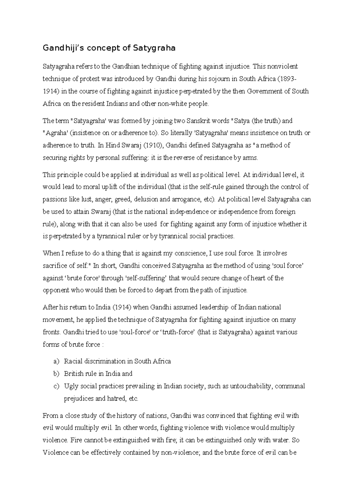 Satyagraha: The Gandhian method of nonviolent resistance and justice ...