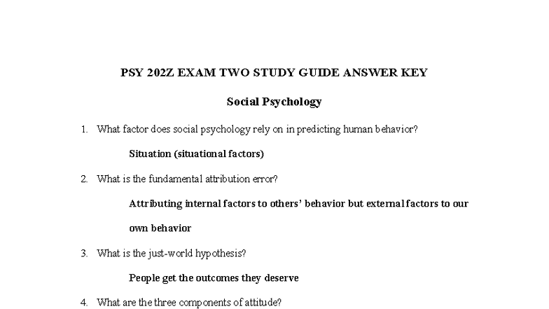 PSY 202Z Exam 2 Study Guide: Key Concepts in Social Psychology - Studocu