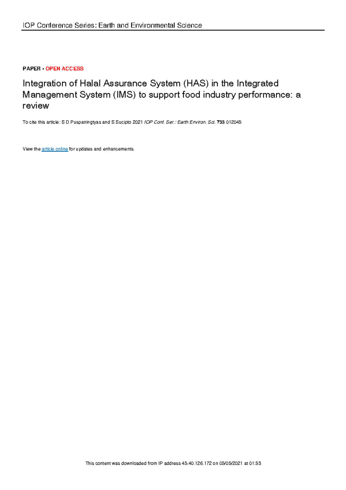 Integration of Halal Assurance System (HAS) in IMS for Food Industry ...