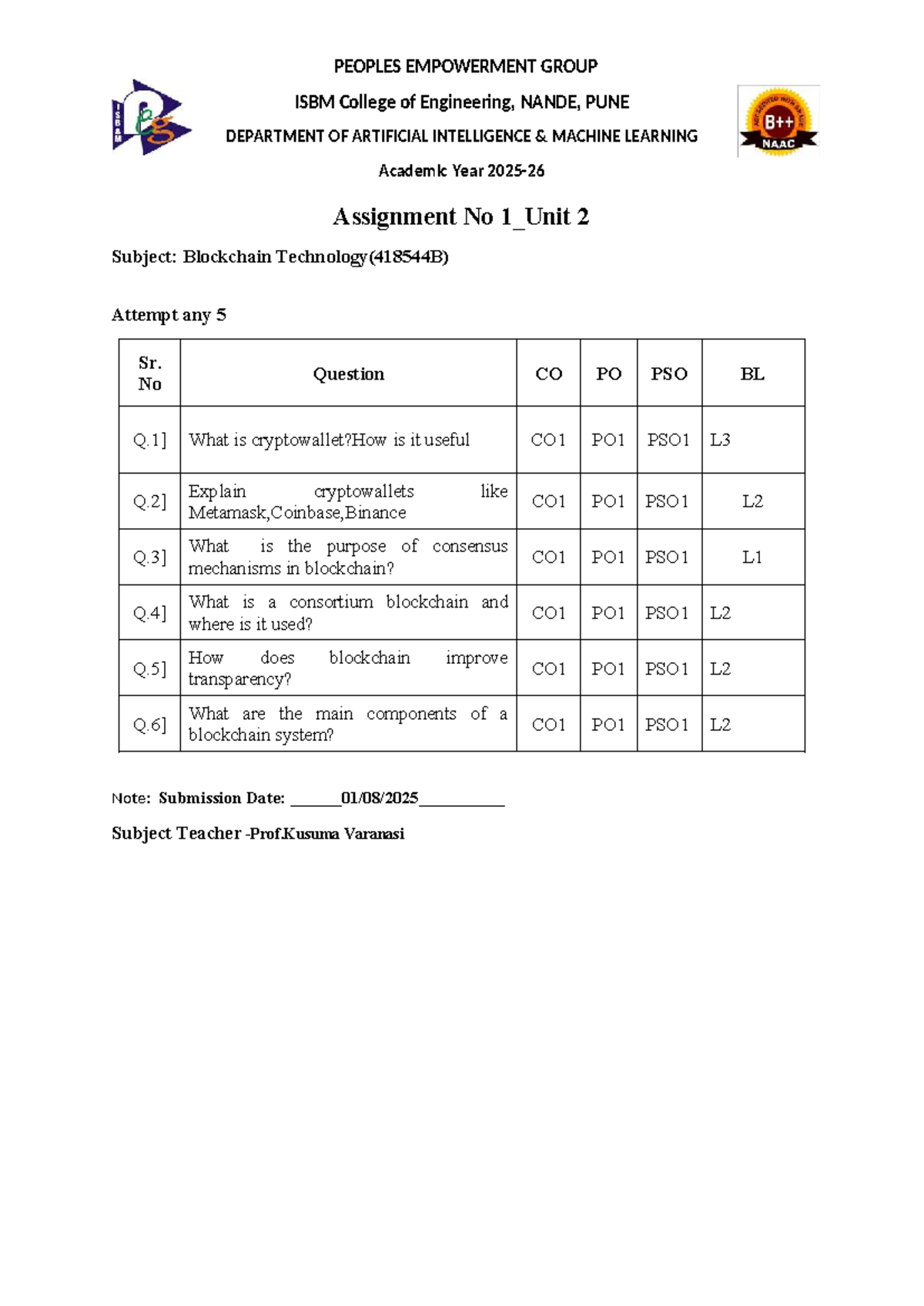 BCT Unit 2 - Assignment Notes on Blockchain Technology (418544B) - Studocu