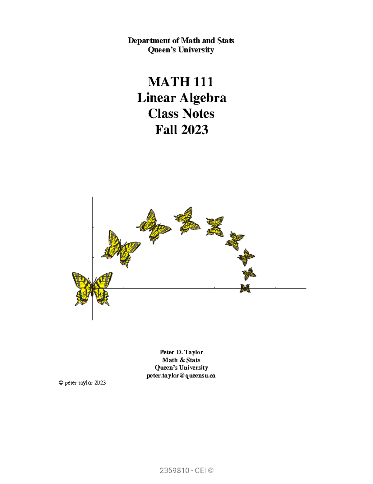 Math 111 Class Notes: Linear Algebra Overview for Fall 2023 - Studocu