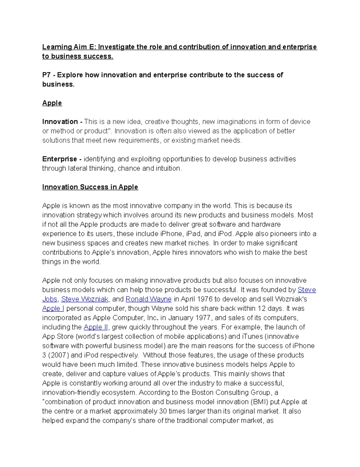 Business Innovation & Enterprise Success: Apple Case Study (BUC 3 ...