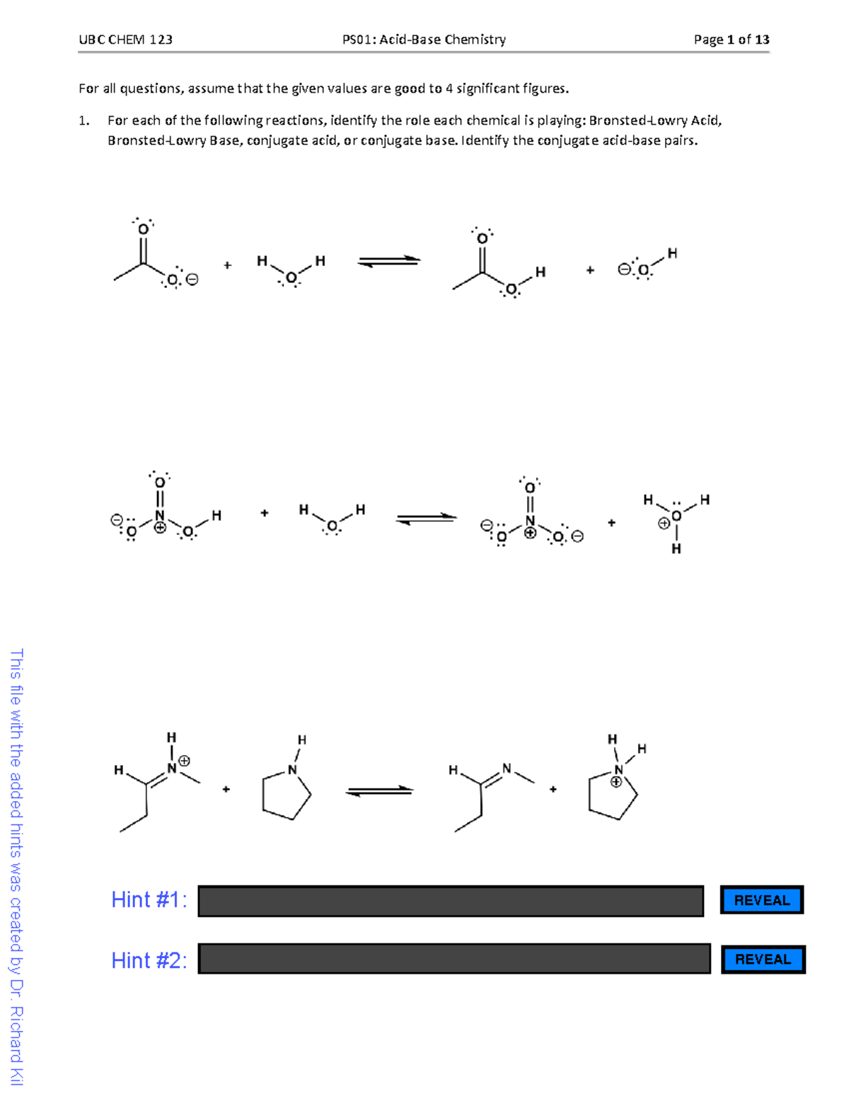 UBC CHEM 123 PS01: Acid-Base Concepts and Equilibrium Hints - Studocu