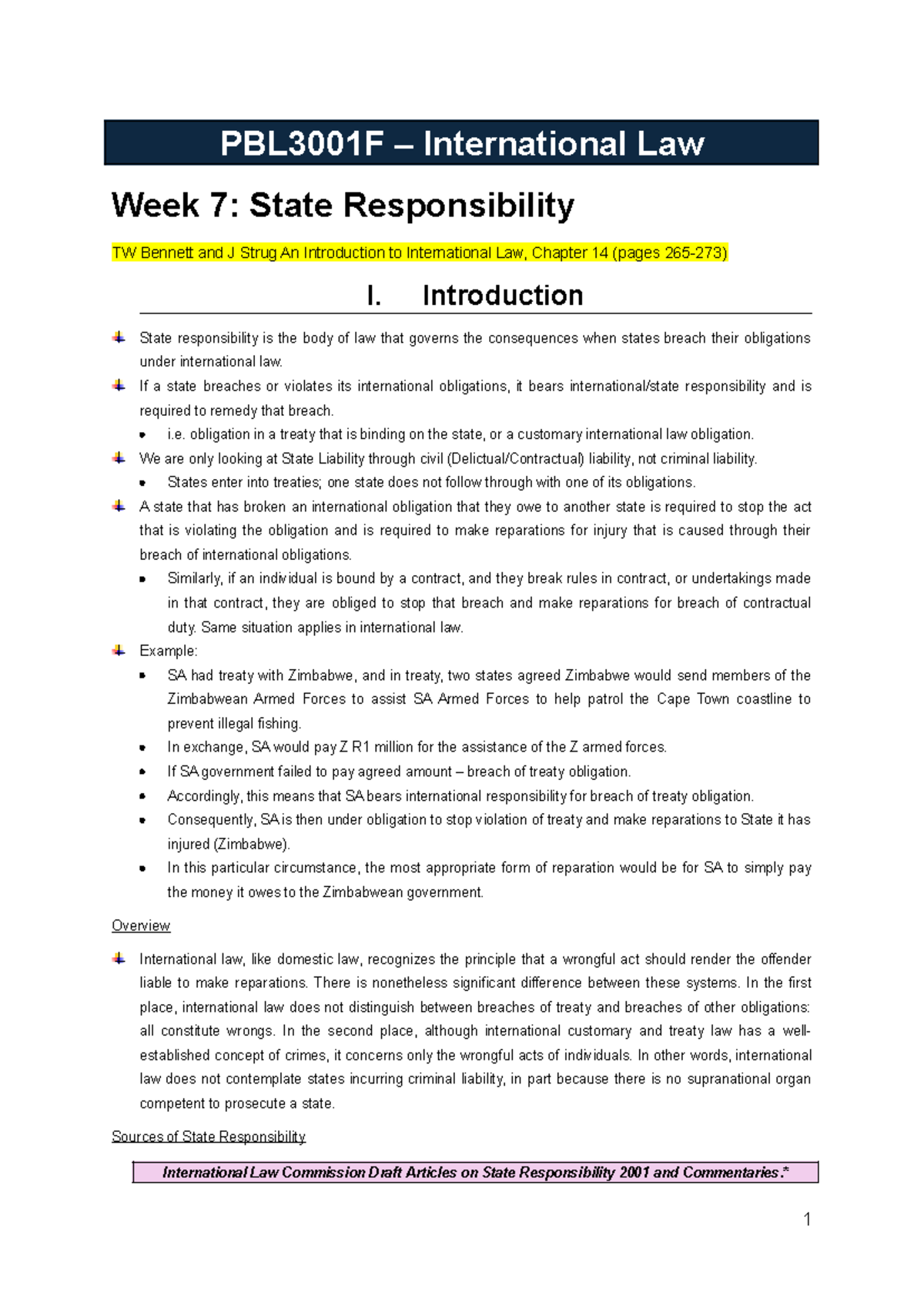 International Law - Term 2 Notes - PBL3001F – International Law Week 7 ...