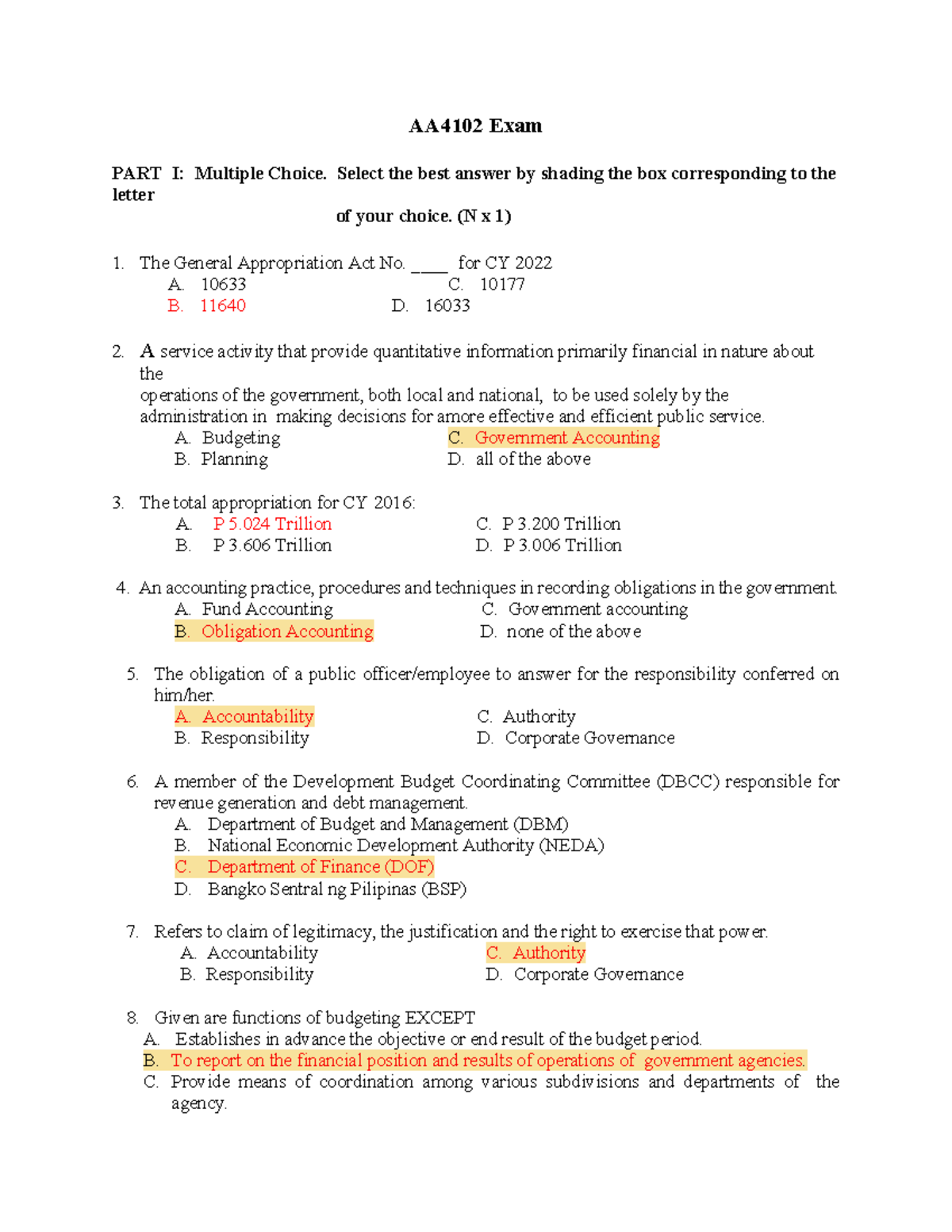 AA4102 Final Exam Part I: Multiple Choice Questions - Studocu