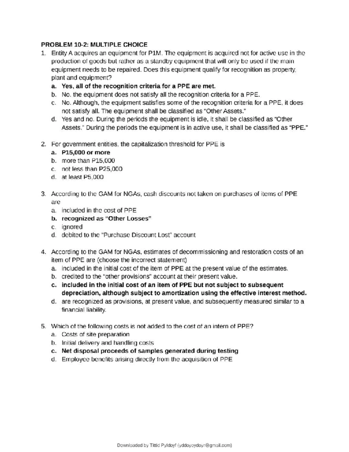 ACC888 59 - Multiple Choice Problems on Asset Acquisition & Exchange ...