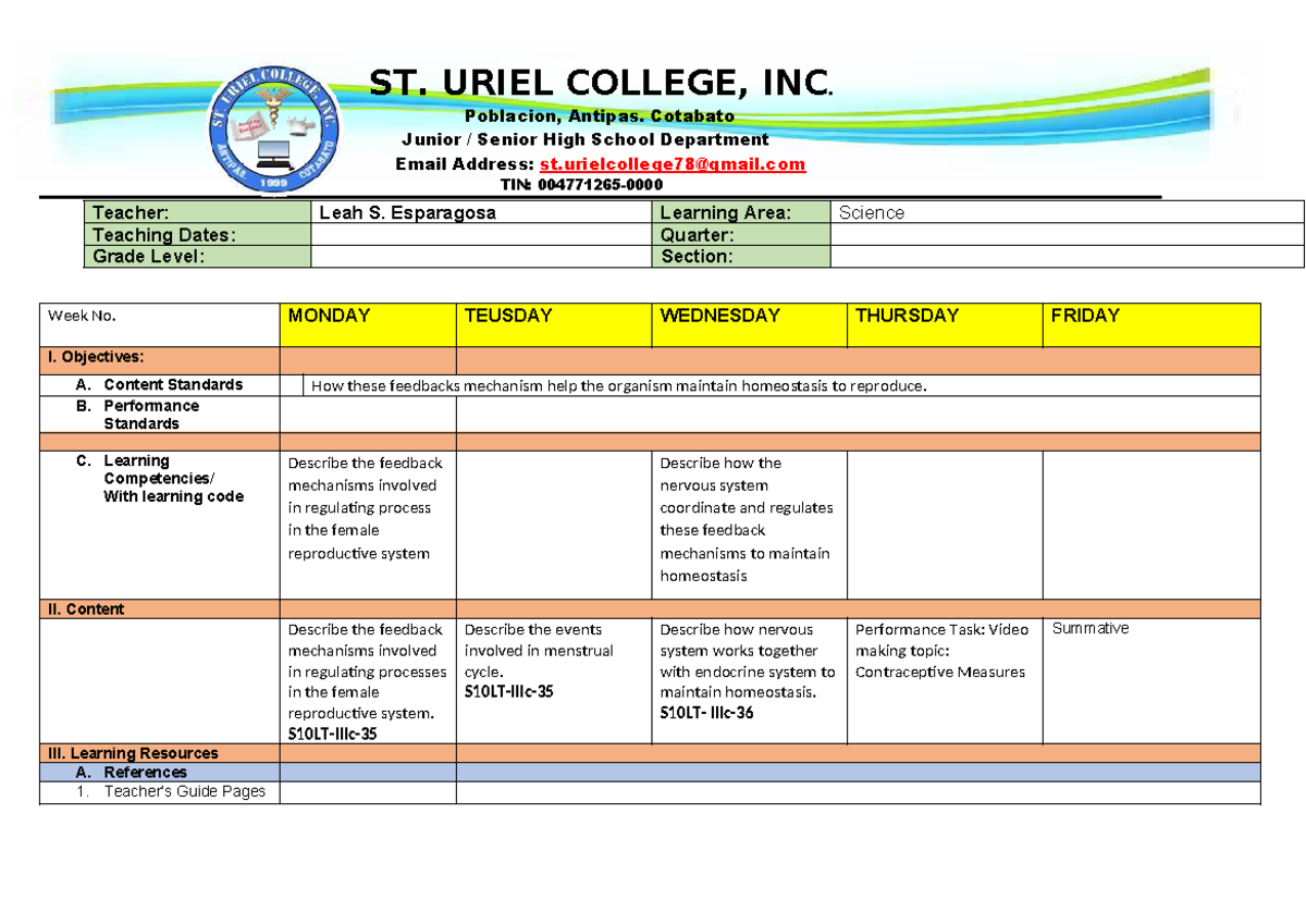 Grade 10 Science Lesson Plan: Quarter 3, Week 4 Activities - Studocu