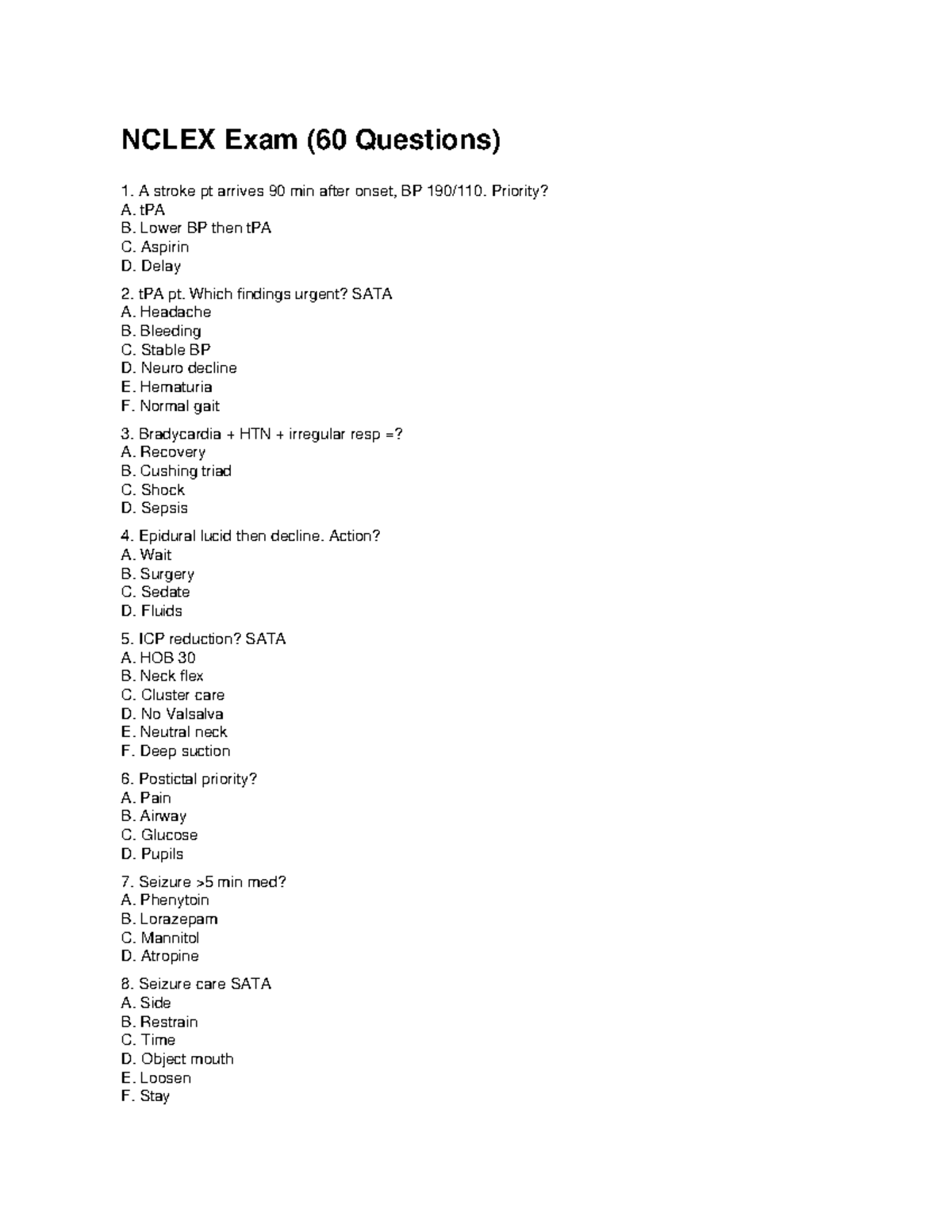 NCLEX Exam Study Guide: 60 Essential Questions and Answers - Studocu