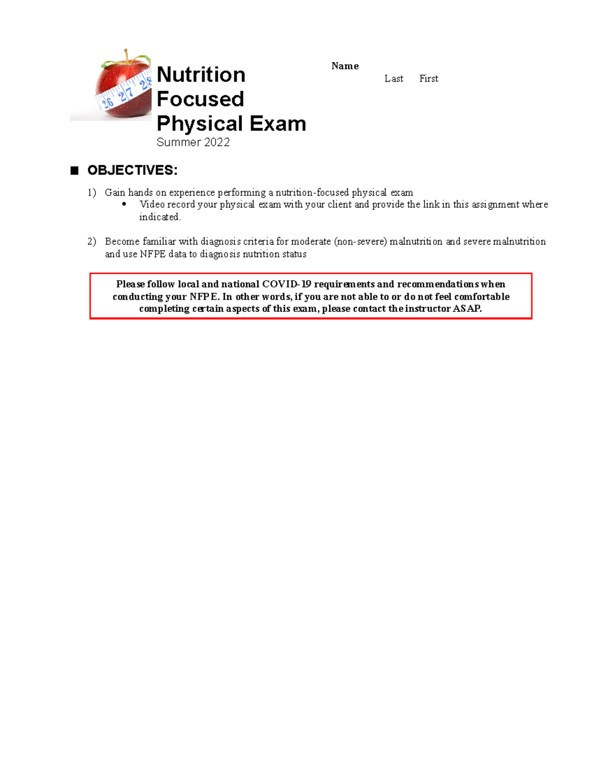 Nutrition Focused Physical Exam Guidelines - Su2022 - Studocu