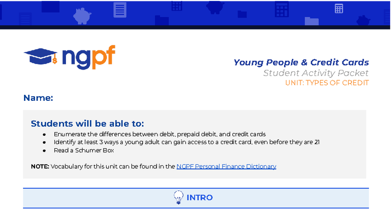 Young People & Credit Cards Activity Packet: Types of Credit - Studocu