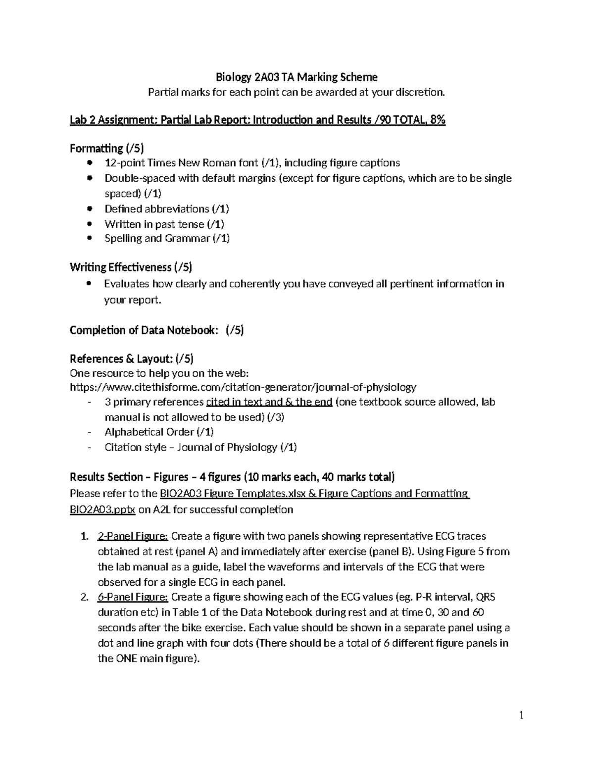 Lab 3 Marking Scheme Overview for BIO2A03-W25 Partial Report - Studocu