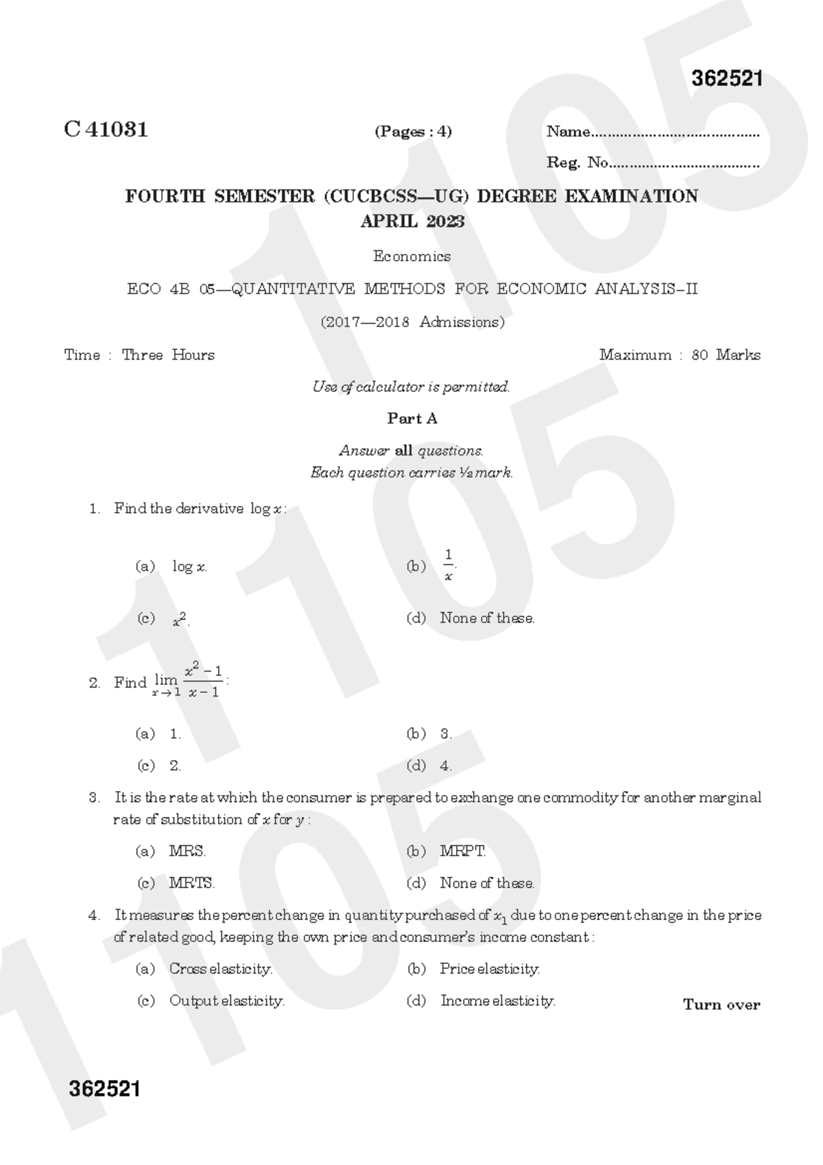 ECO 48 Fourth Semester Exam: Quantitative Methods for Economic Analysis ...
