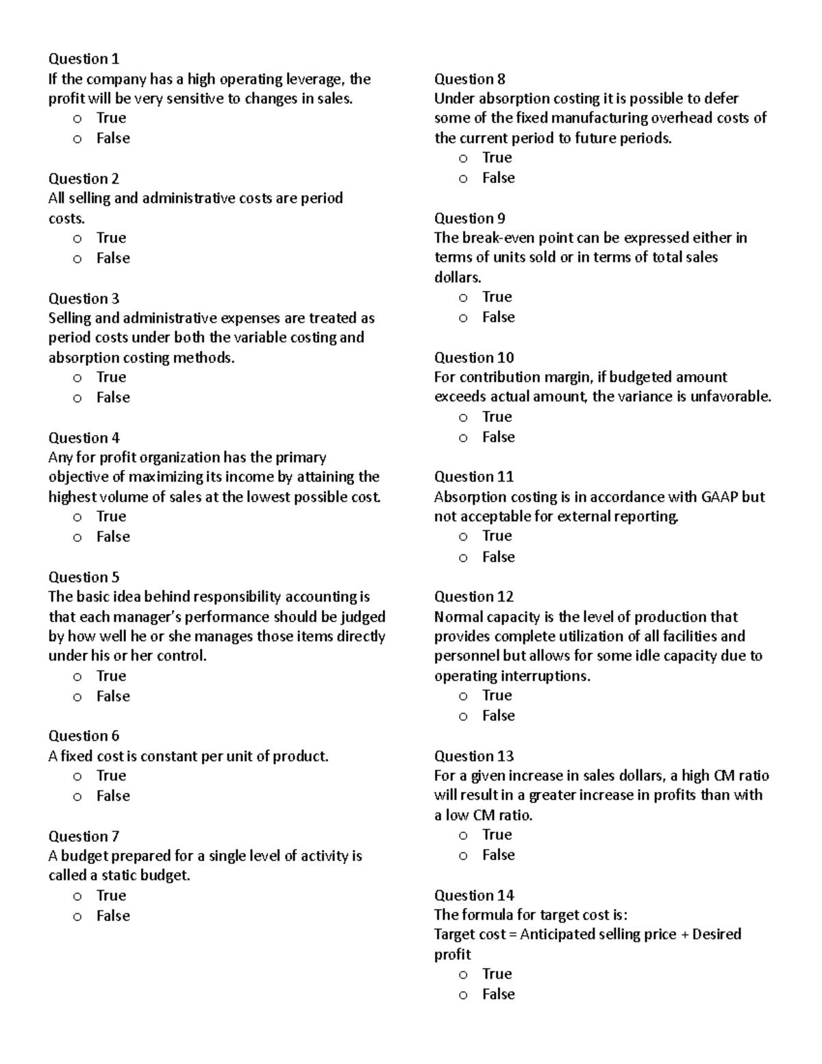 Final Exam Study Guide for Cost Accounting (Course Code: 101) - Studocu