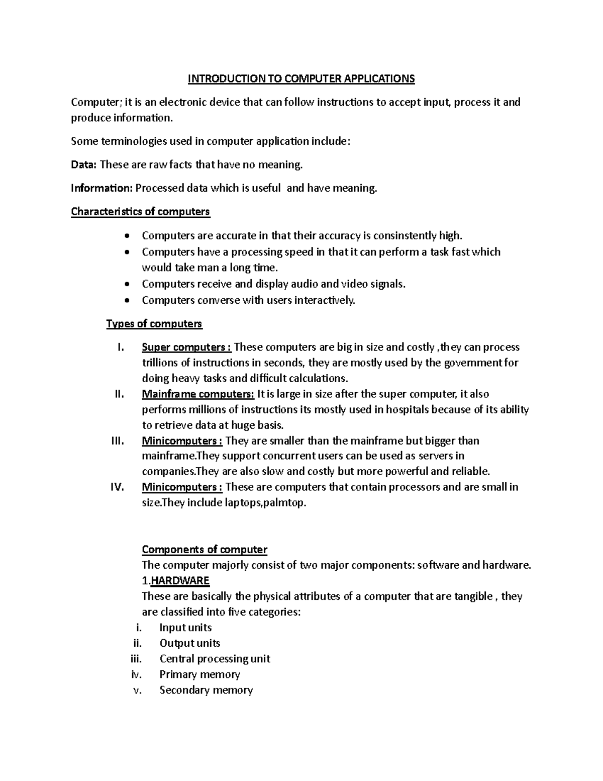 Introduction TO Computer Applications (TASK 1) - INTRODUCTION TO ...