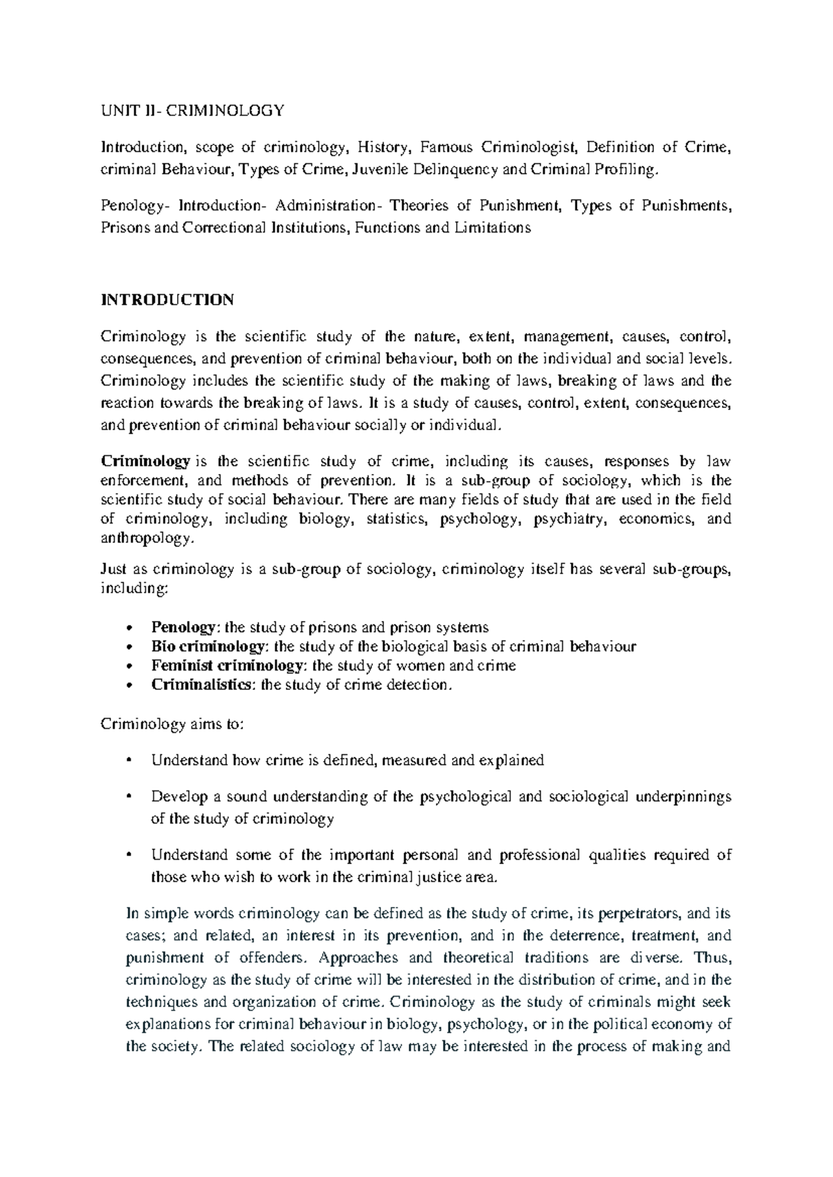 Lecture Notes on Introduction to Forensic Science & Criminology - Studocu