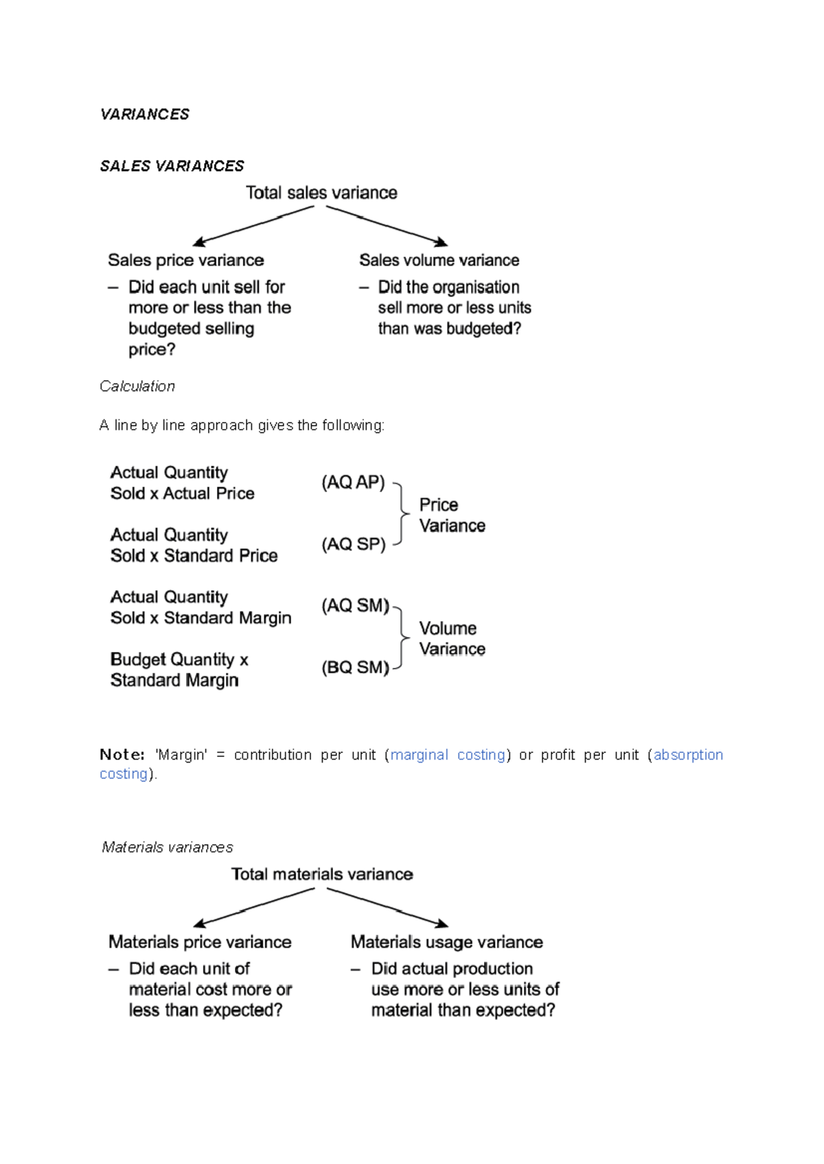 Standard Costing Summary: Variance Analysis and Calculations - Studocu