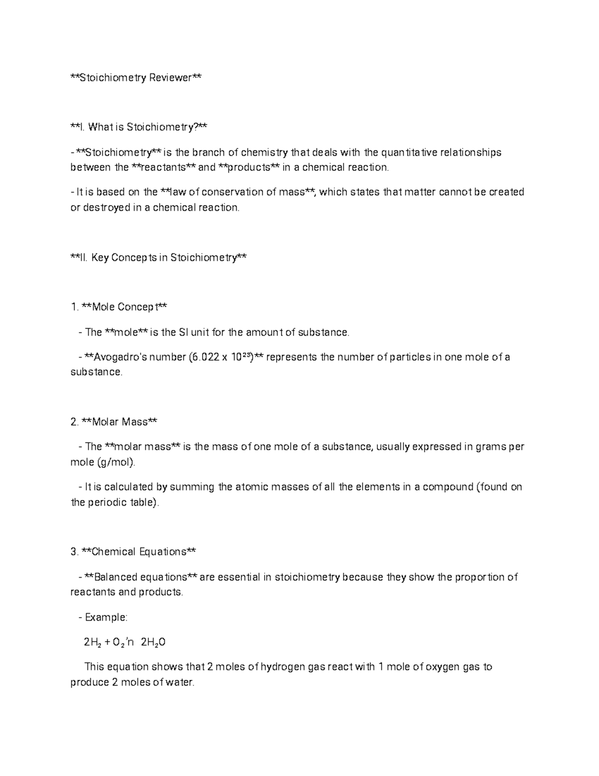 Gen Chem 101: Stoichiometry Final Exam Reviewer - Studocu