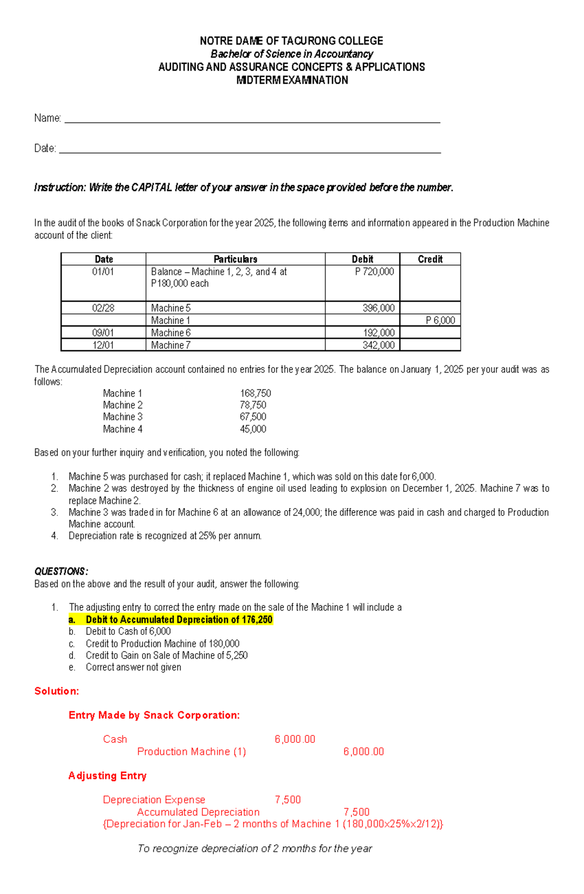 Audit Problem-Midterm Exam-2026: Solutions and Key Concepts - Studocu