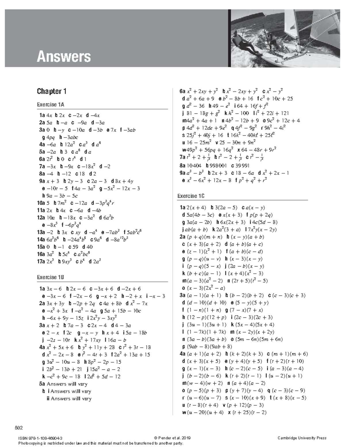 Cambridge 11 Advanced Answers - 502 Chapter 1 Exercise 1A 1a b 2 x c − ...