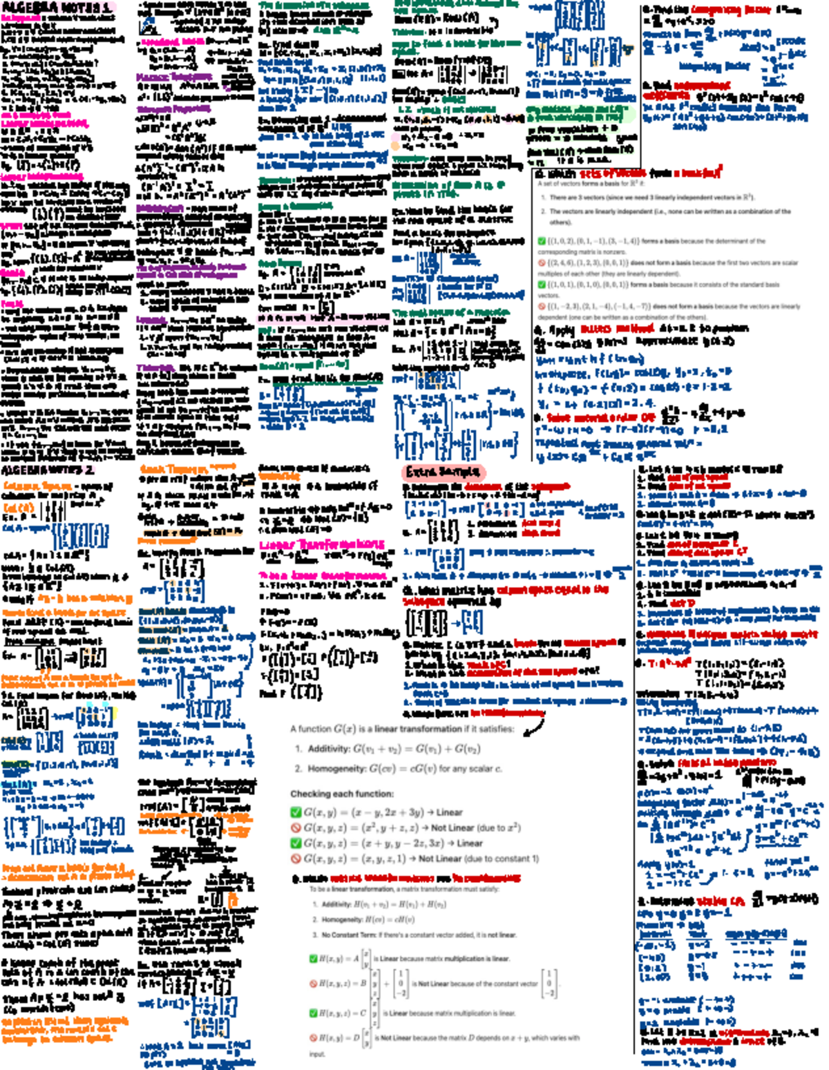 Mid Sem Cheat Sheet - ALGEBRA NOTES 1 Spannonzerovectorvis the The Row ...
